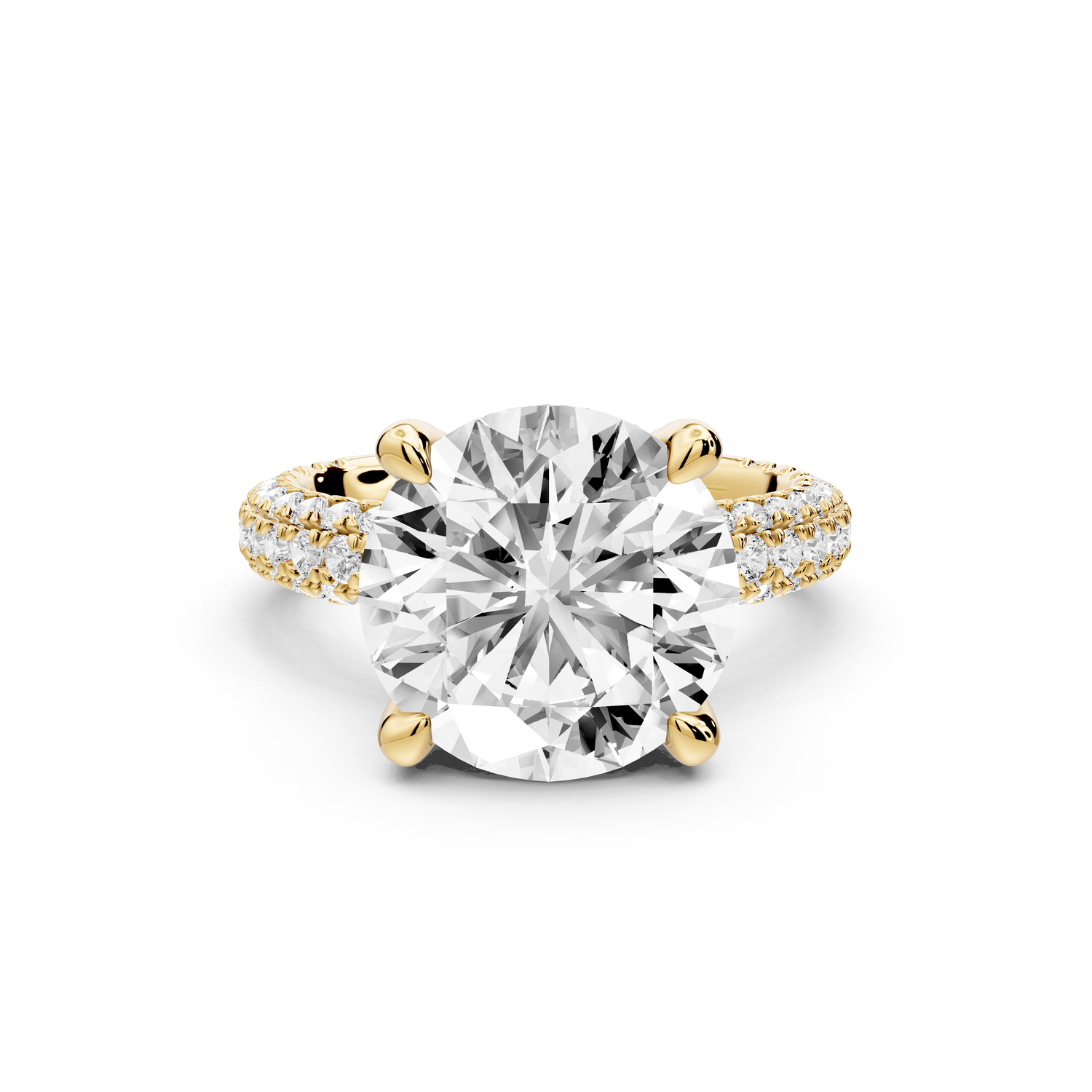 Emilia - 5ct 14k yellow gold round Hidden Halo Diamond Crown Rollover Pavé Engagement Ring