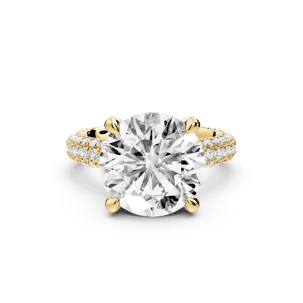 Emilia - 5ct 14k yellow gold round Hidden Halo Diamond Crown Rollover Pavé Engagement Ring
