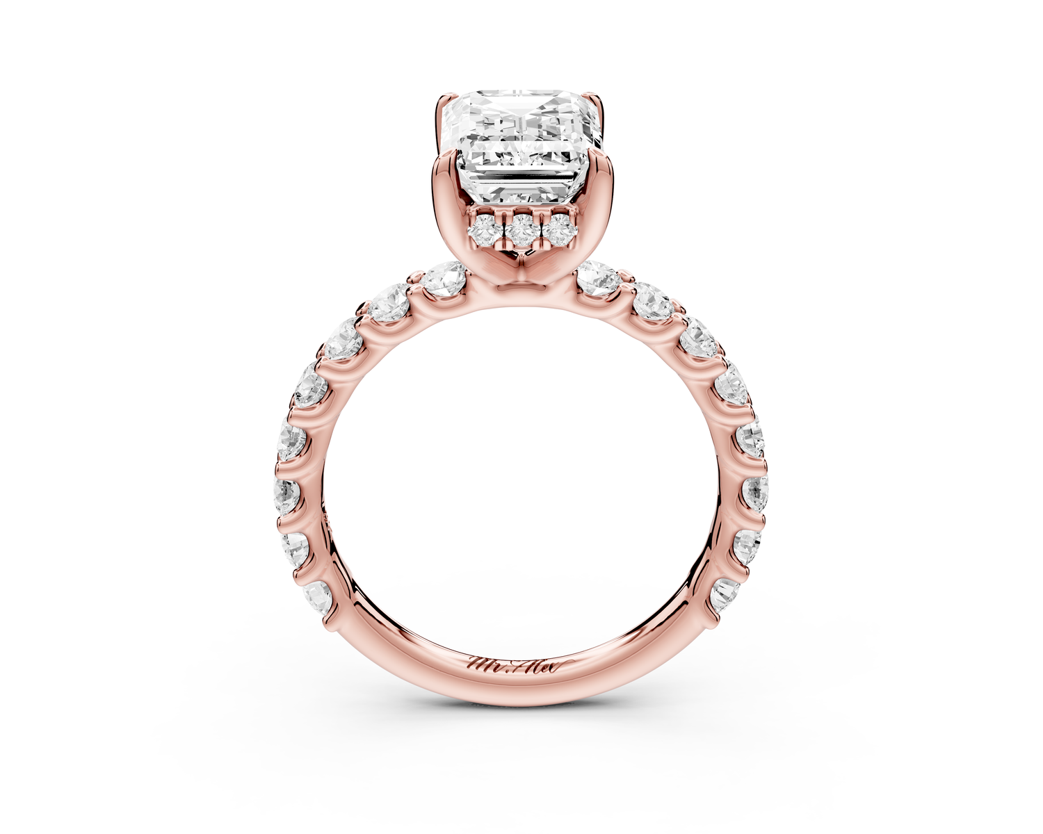 Siena - 2ct 14k rose gold emerald Hidden Halo with Shared Prong Pavé Engagement Ring