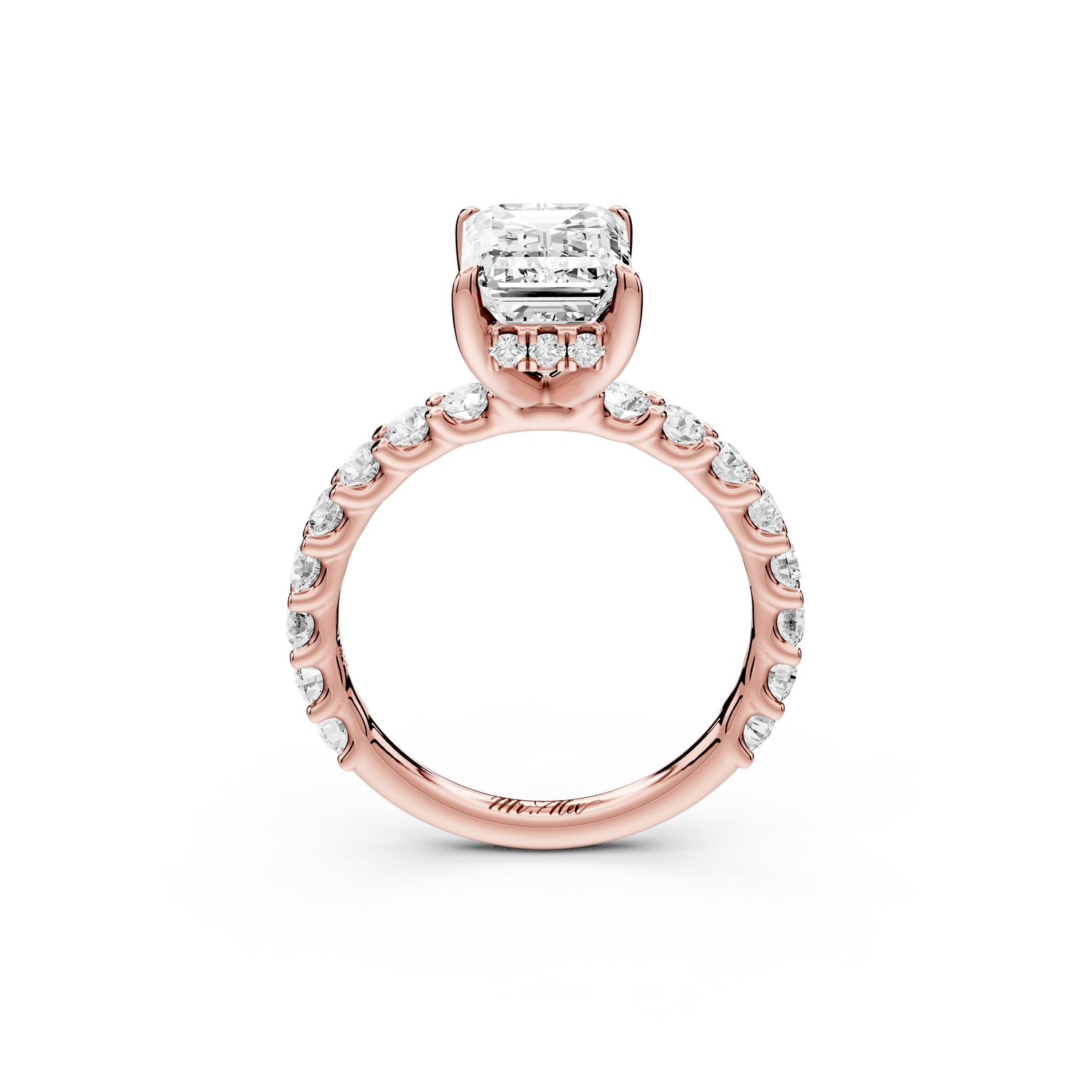 Siena - 2ct 14k rose gold emerald Hidden Halo with Shared Prong Pavé Engagement Ring