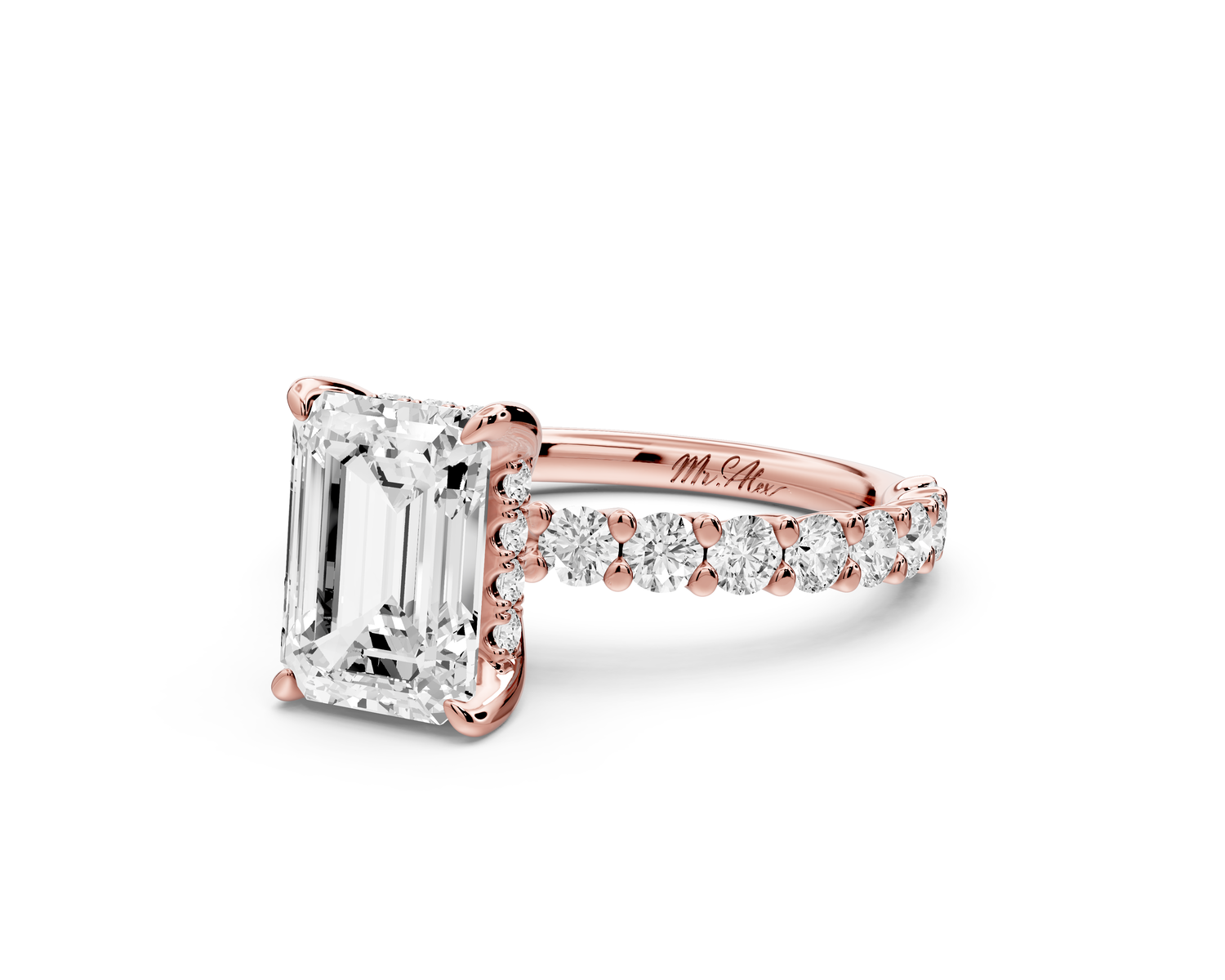 Siena - 2ct 14k rose gold emerald Hidden Halo with Shared Prong Pavé Engagement Ring