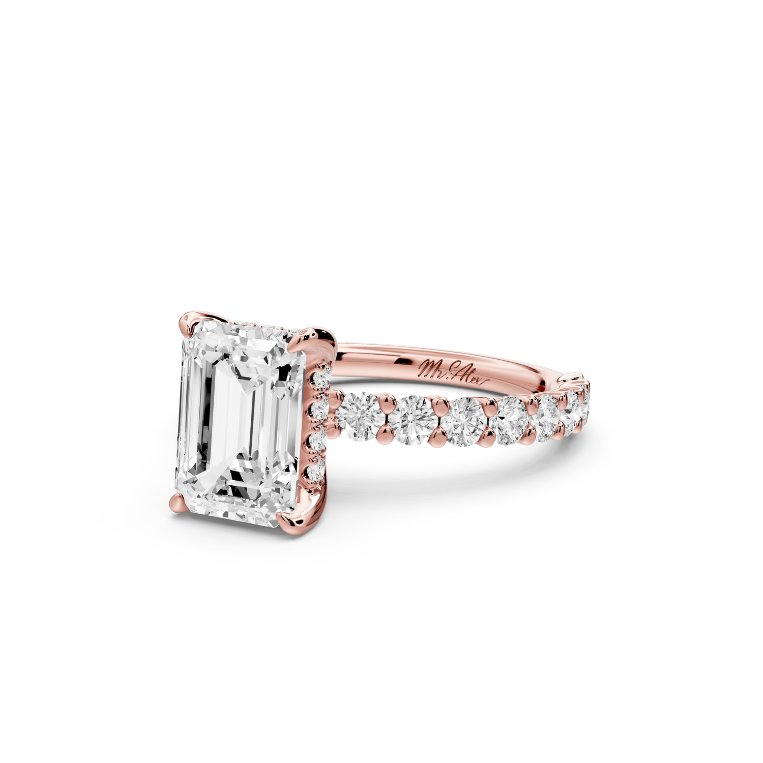 Siena - 2ct 14k rose gold emerald Hidden Halo with Shared Prong Pavé Engagement Ring
