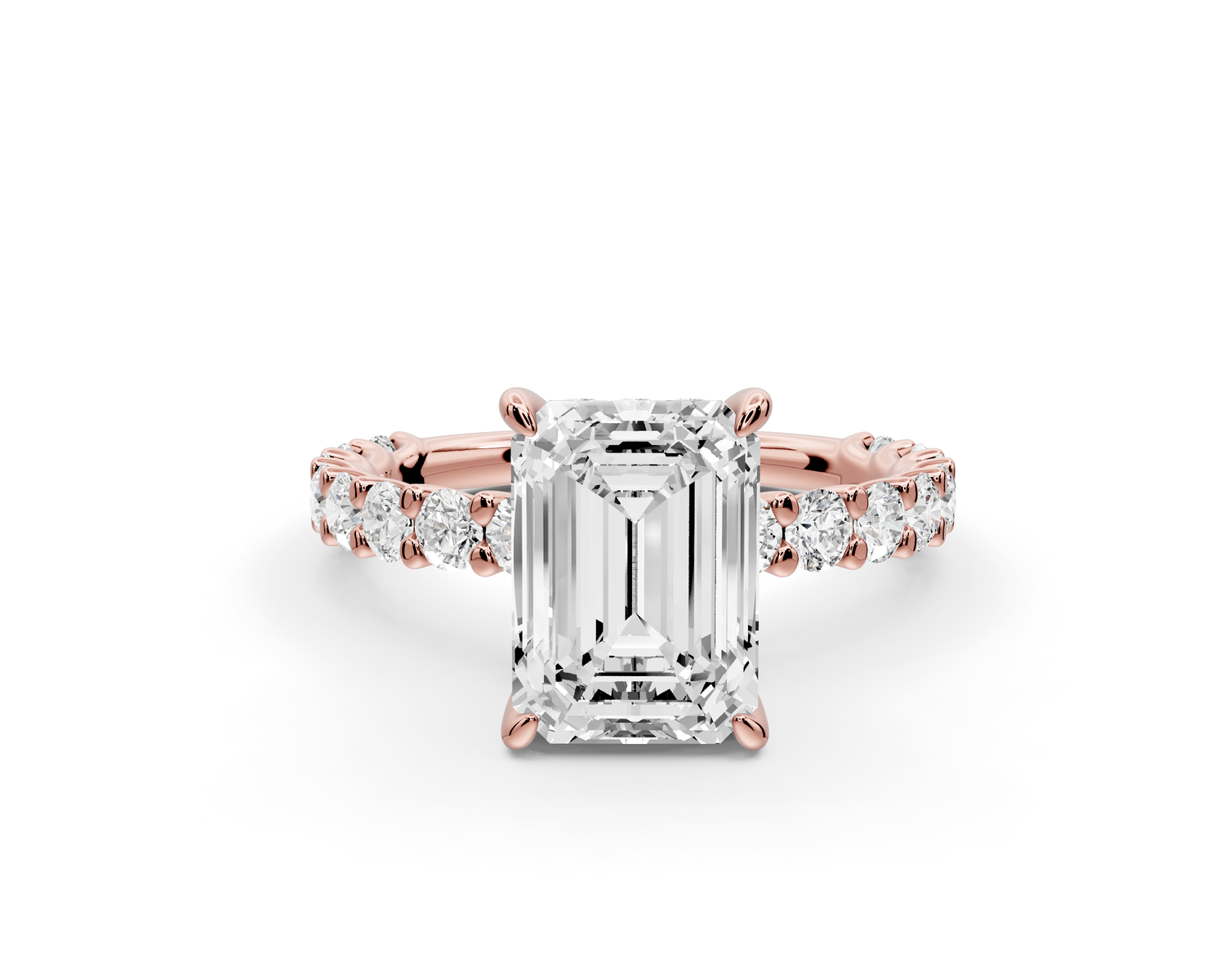 Siena - 2ct 14k rose gold emerald Hidden Halo with Shared Prong Pavé Engagement Ring
