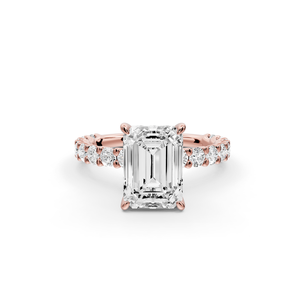Siena - 2ct 14k rose gold emerald Hidden Halo with Shared Prong Pavé Engagement Ring