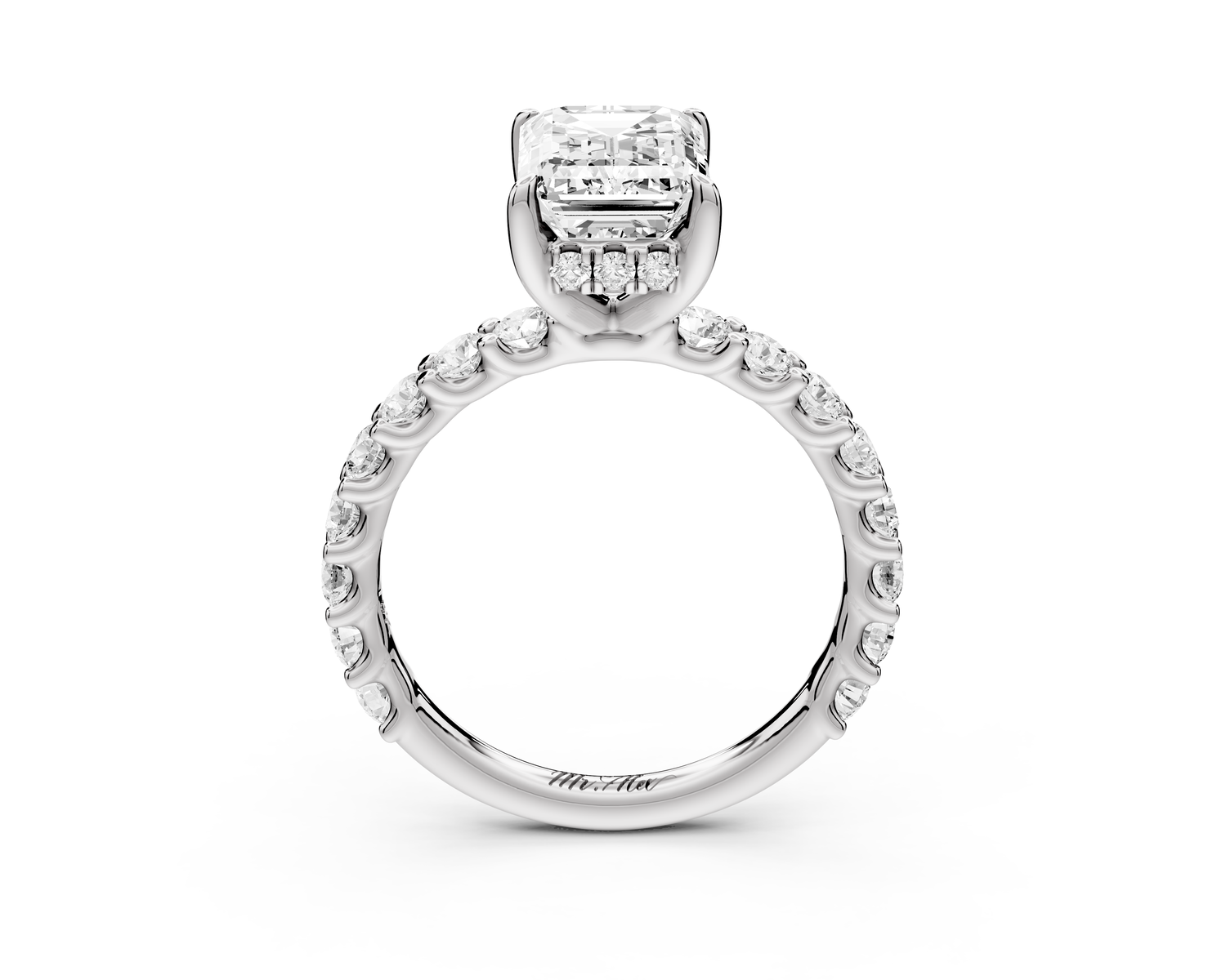 Siena - 2ct 14k white gold emerald Hidden Halo with Shared Prong Pavé Engagement Ring