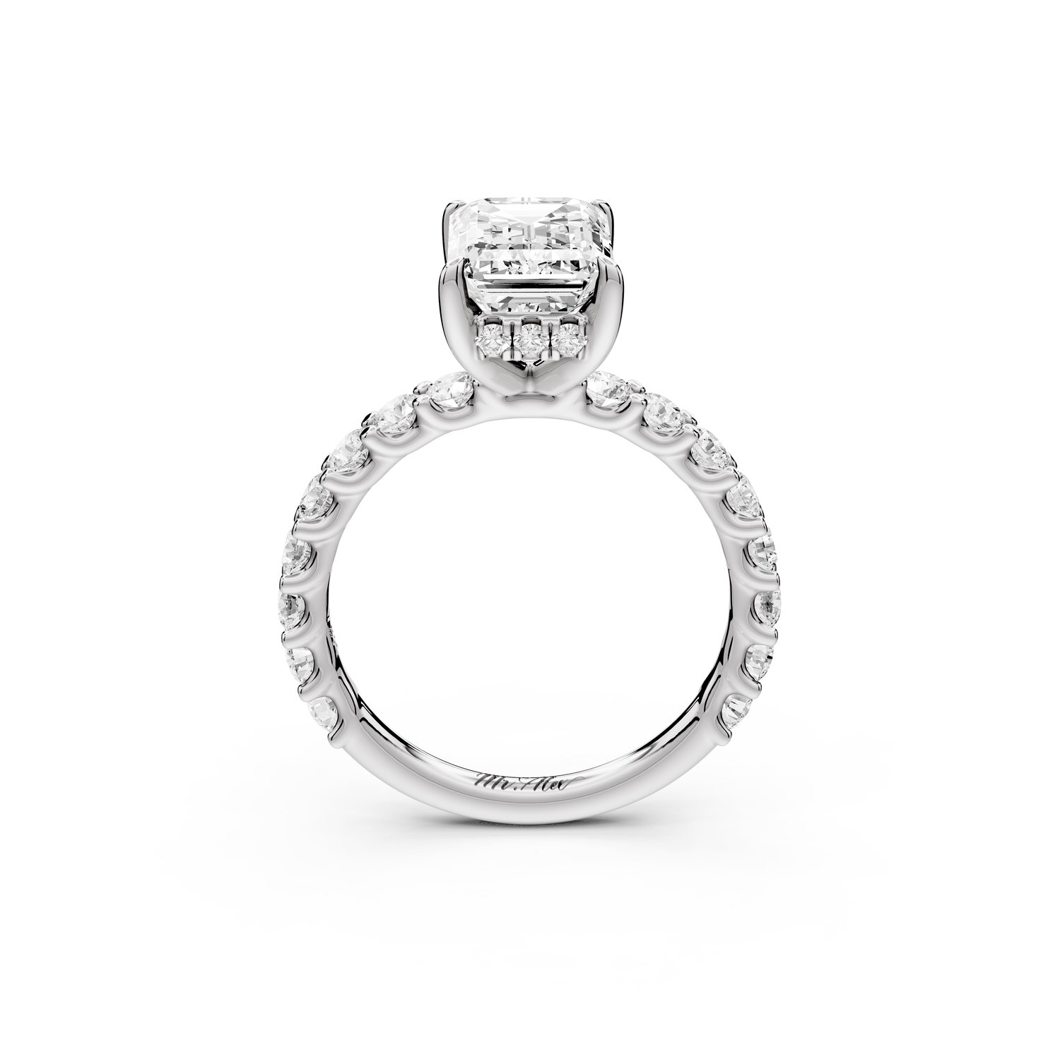 Siena - 2ct 14k white gold emerald Hidden Halo with Shared Prong Pavé Engagement Ring