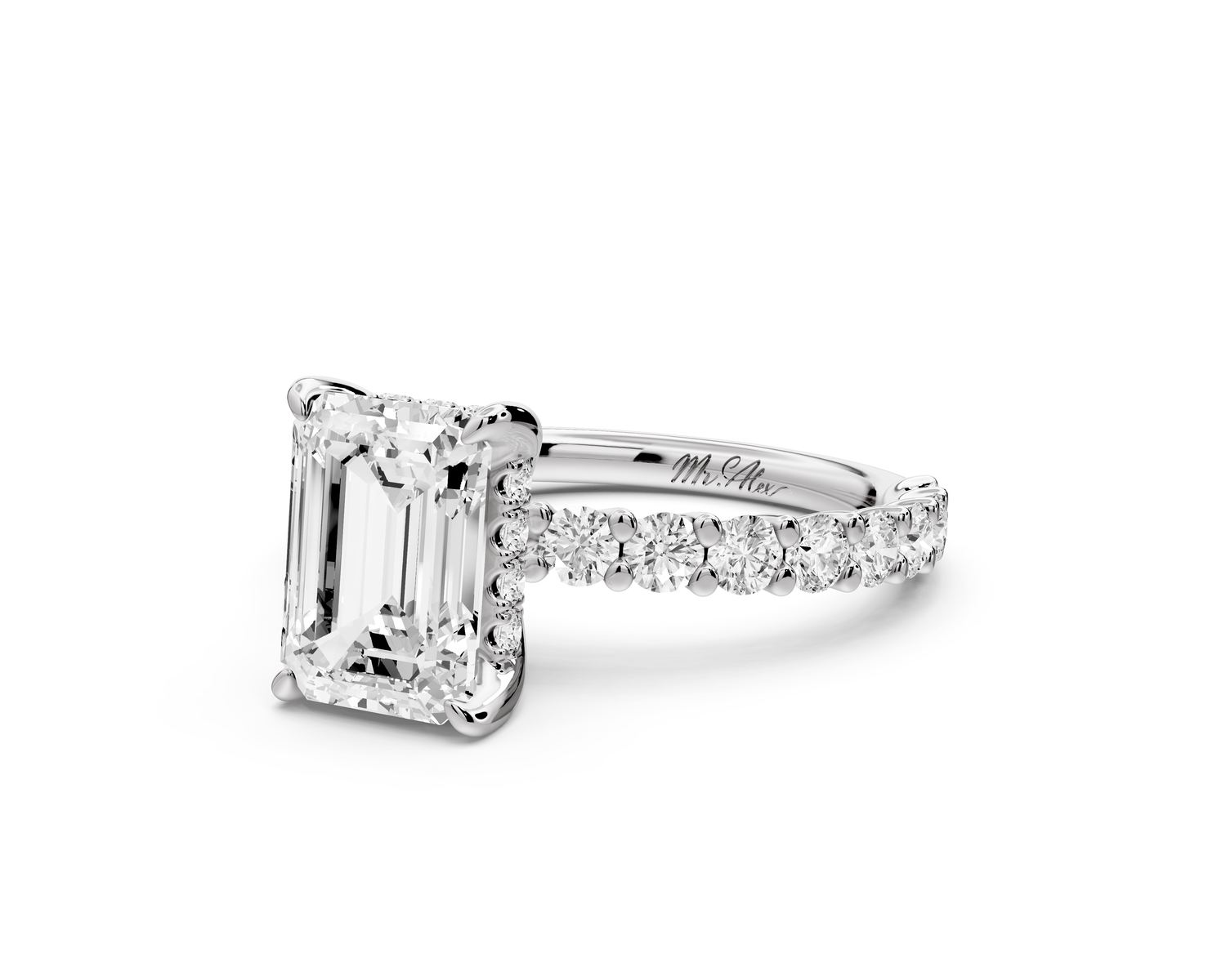 Siena - 2ct 14k white gold emerald Hidden Halo with Shared Prong Pavé Engagement Ring