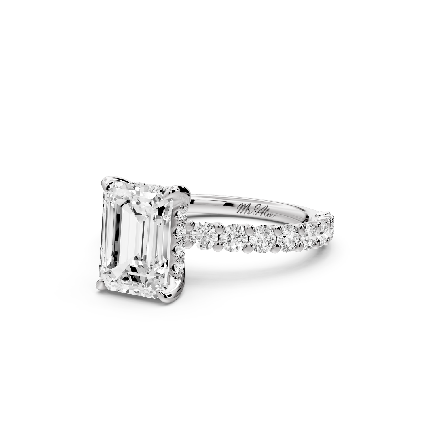 Siena - 2ct 14k white gold emerald Hidden Halo with Shared Prong Pavé Engagement Ring