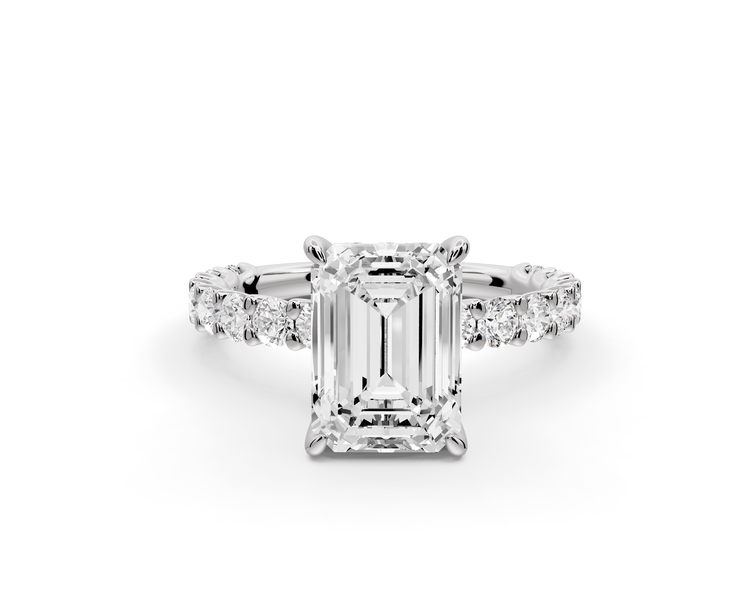 Siena - 2ct 14k white gold emerald Hidden Halo with Shared Prong Pavé Engagement Ring