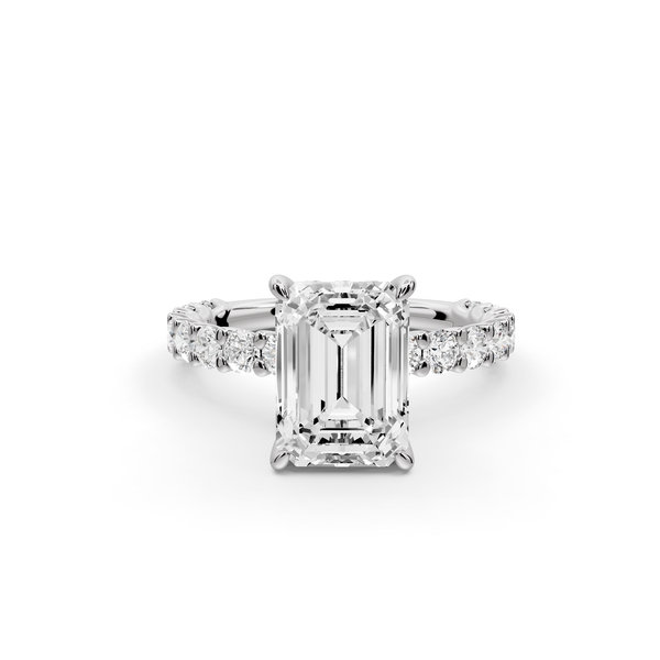 Siena - 2ct 14k white gold emerald Hidden Halo with Shared Prong Pavé Engagement Ring
