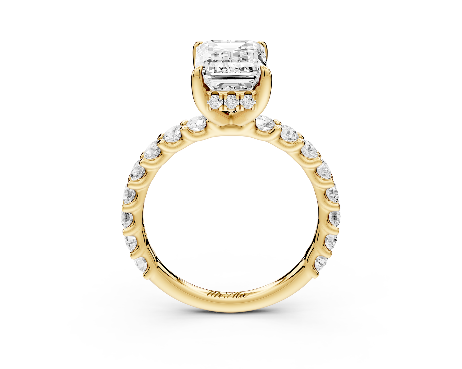 Siena - 2ct 14k yellow gold emerald Hidden Halo with Shared Prong Pavé Engagement Ring