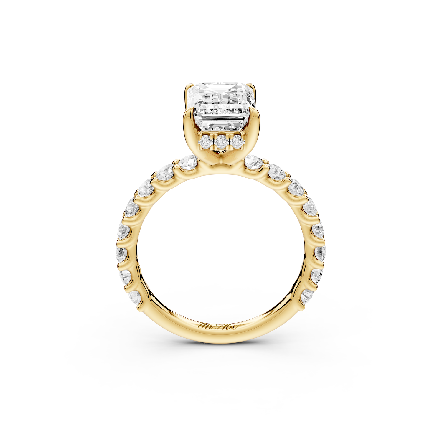 Siena - 2ct 14k yellow gold emerald Hidden Halo with Shared Prong Pavé Engagement Ring