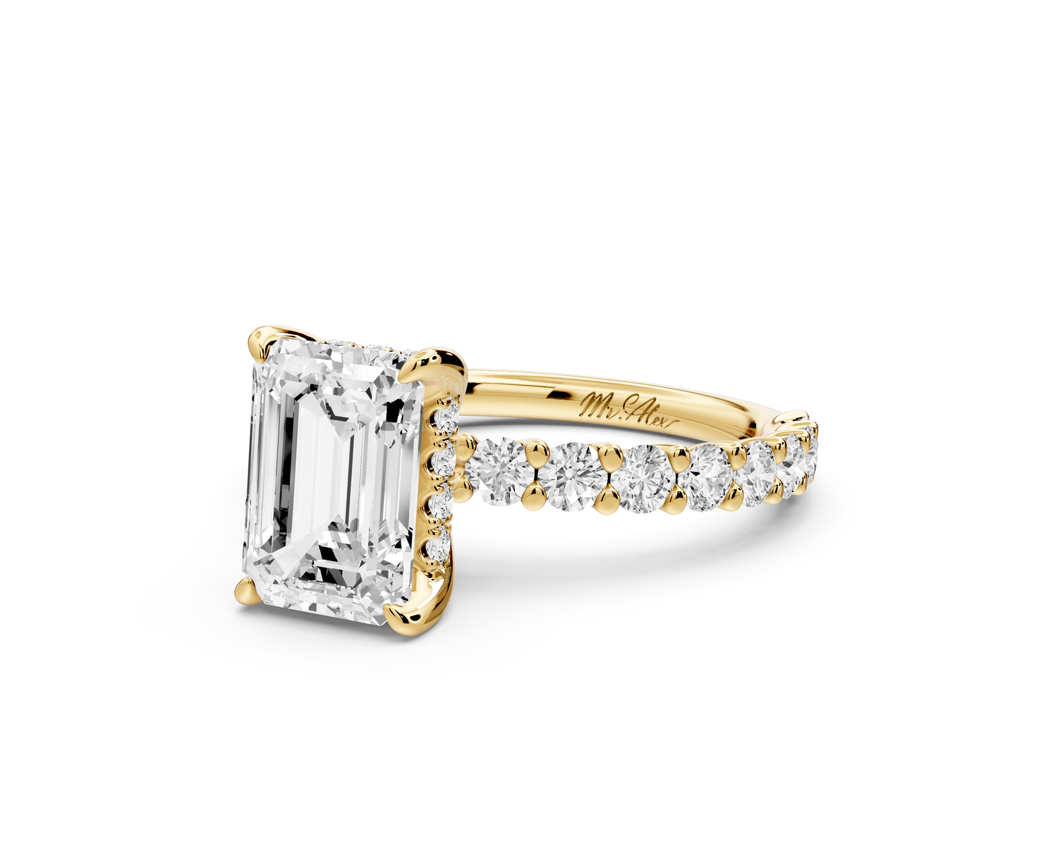 Siena - 2ct 14k yellow gold emerald Hidden Halo with Shared Prong Pavé Engagement Ring