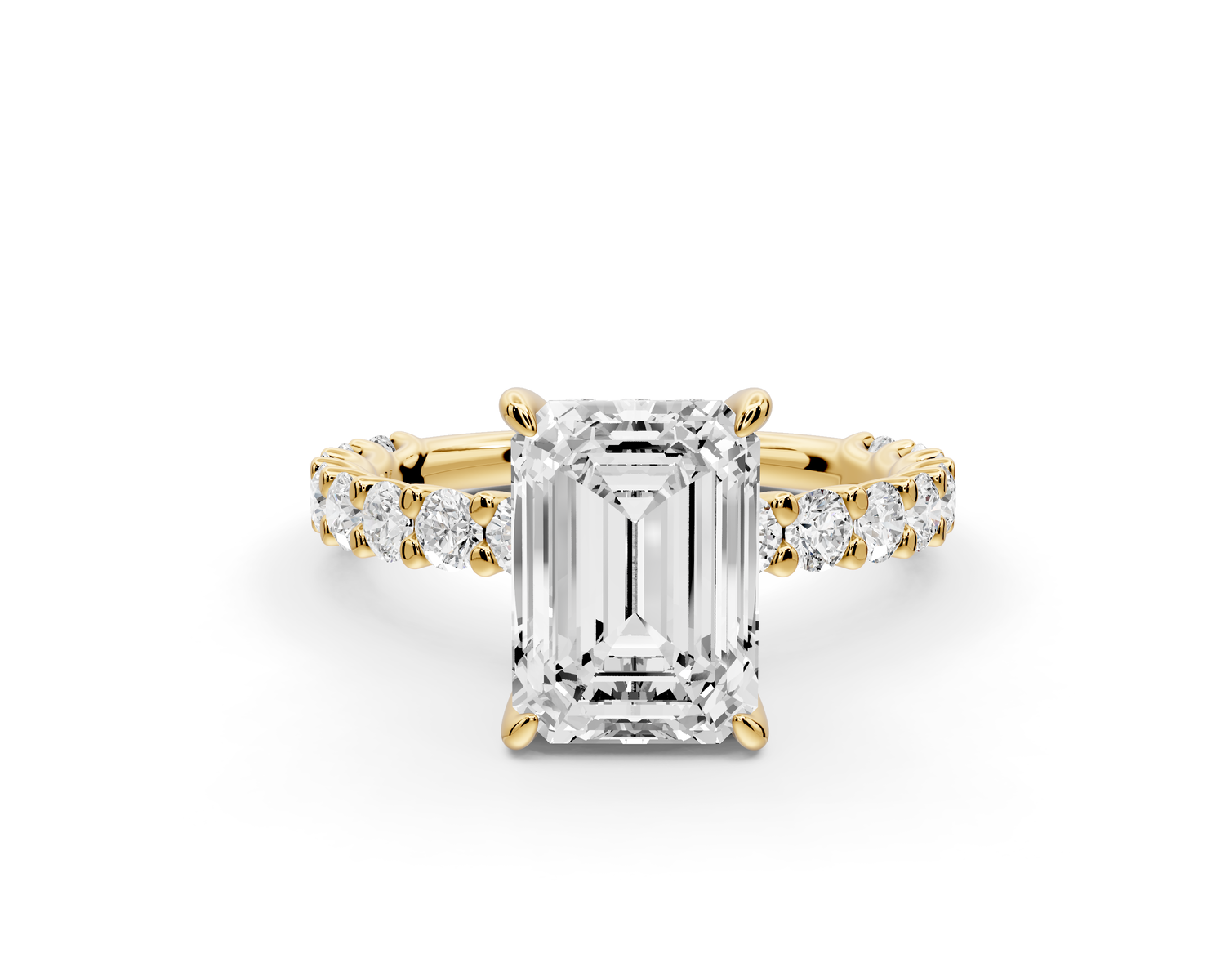 Siena - 2ct 14k yellow gold emerald Hidden Halo with Shared Prong Pavé Engagement Ring