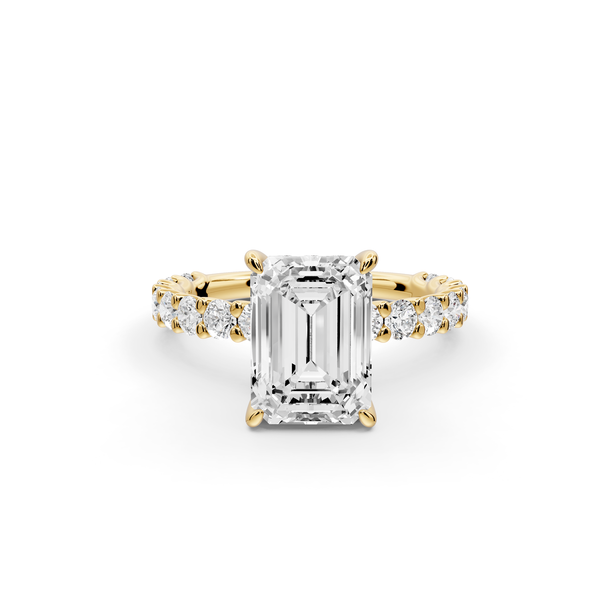 Siena - 2ct 14k yellow gold emerald Hidden Halo with Shared Prong Pavé Engagement Ring
