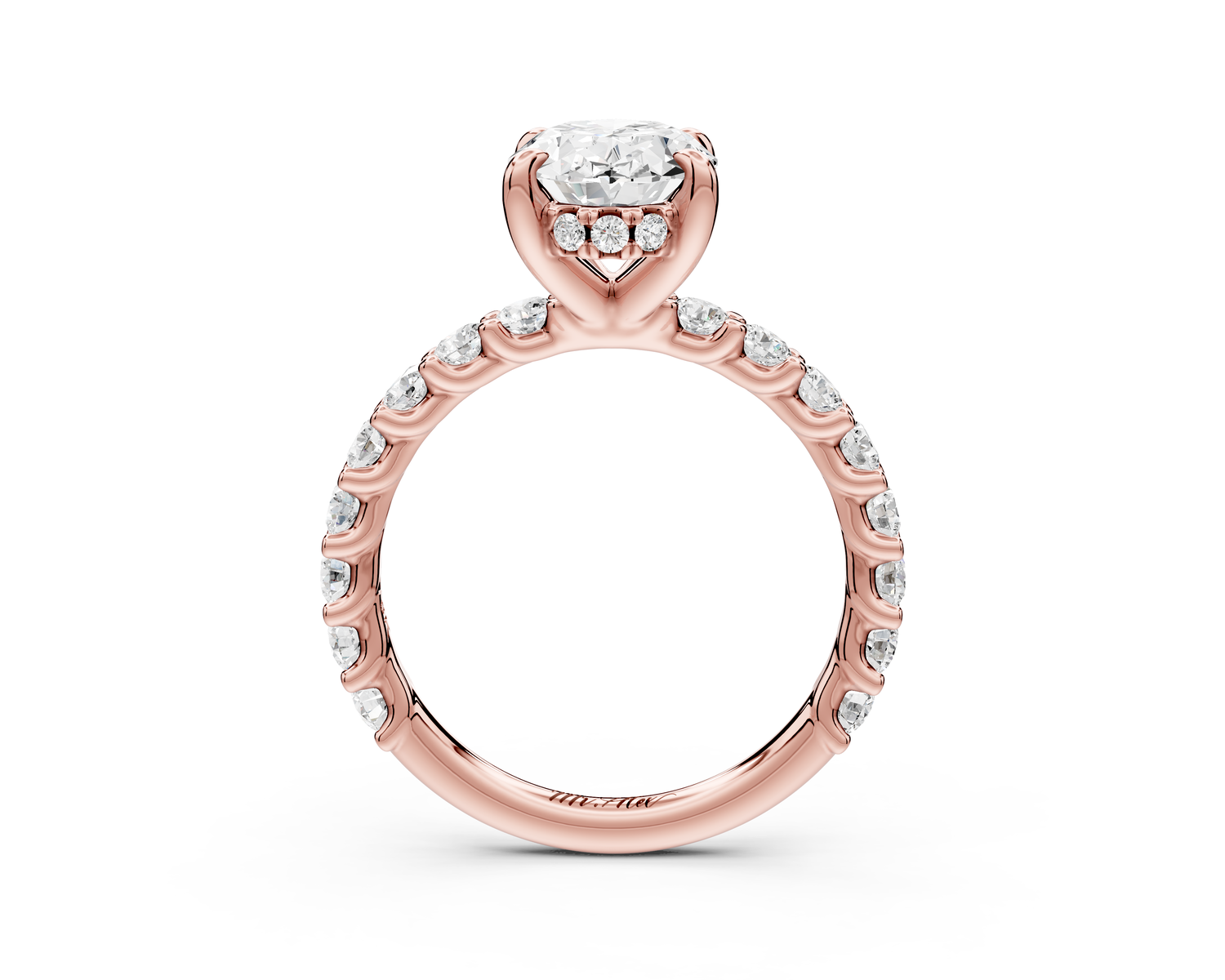 Siena - 2ct 14k rose gold oval Hidden Halo with Shared Prong Pavé Engagement Ring