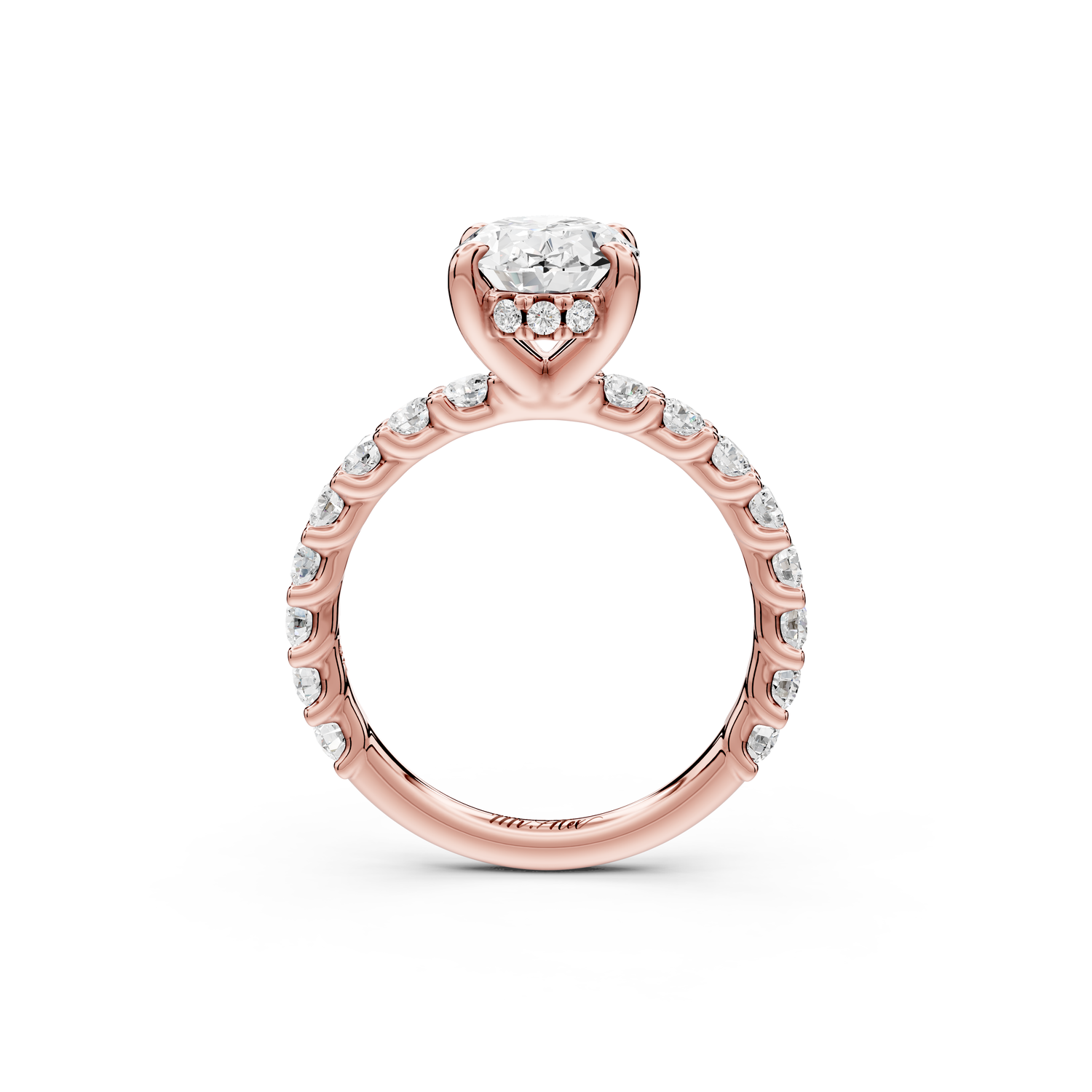 Siena - 2ct 14k rose gold oval Hidden Halo with Shared Prong Pavé Engagement Ring