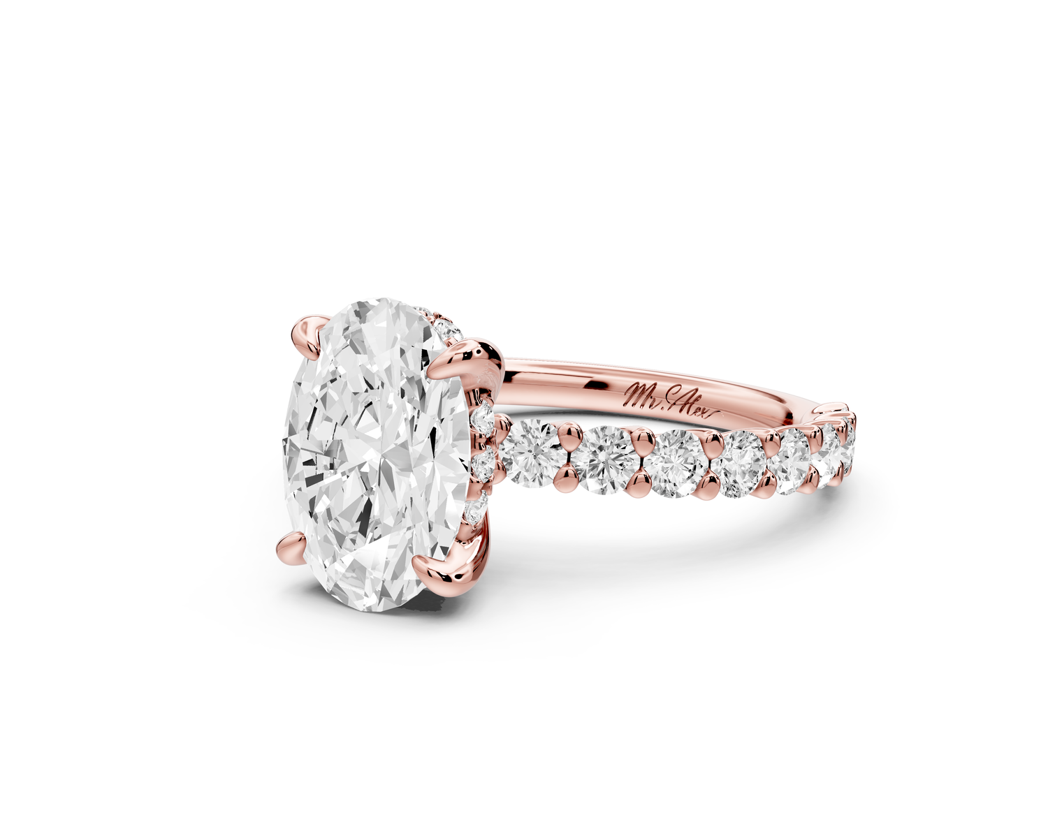 Siena - 2ct 14k rose gold oval Hidden Halo with Shared Prong Pavé Engagement Ring