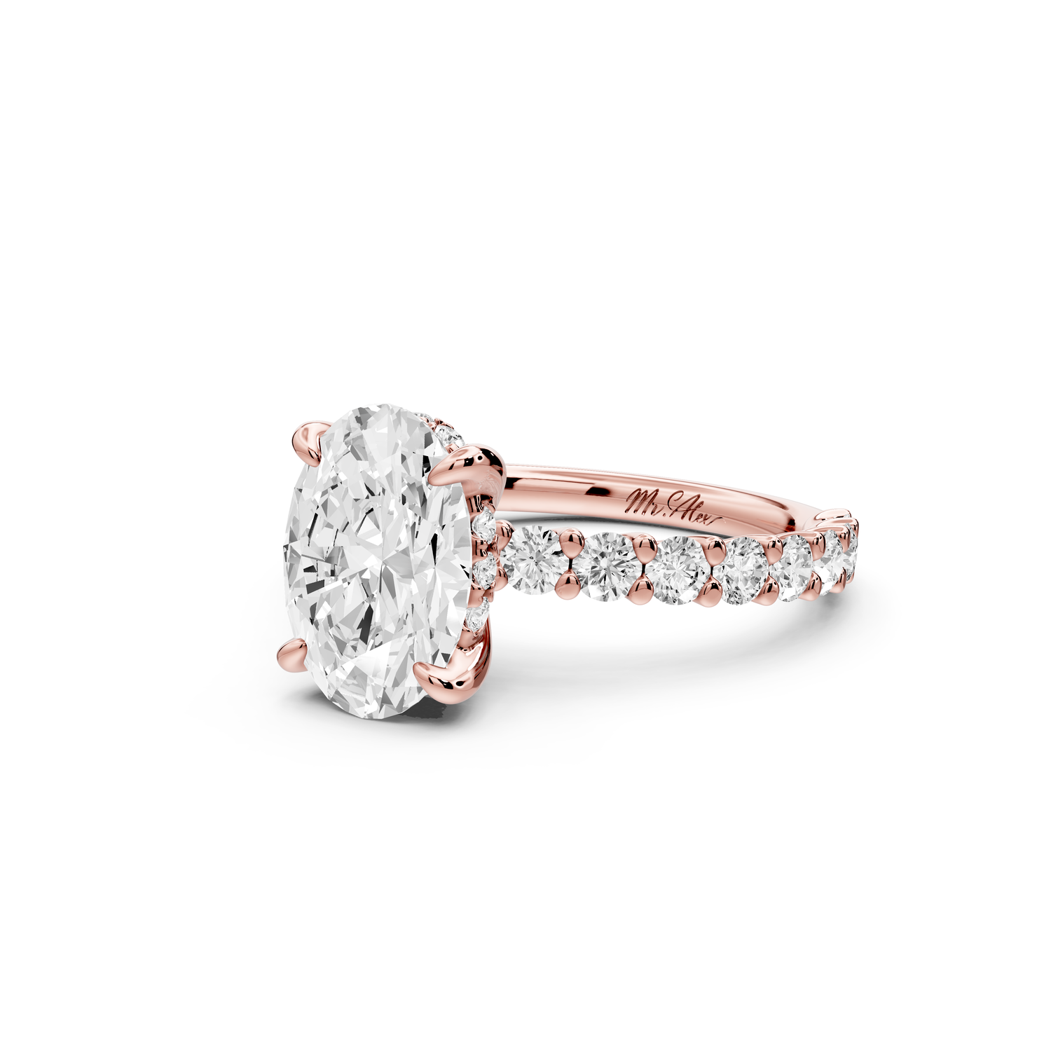 Siena - 2ct 14k rose gold oval Hidden Halo with Shared Prong Pavé Engagement Ring