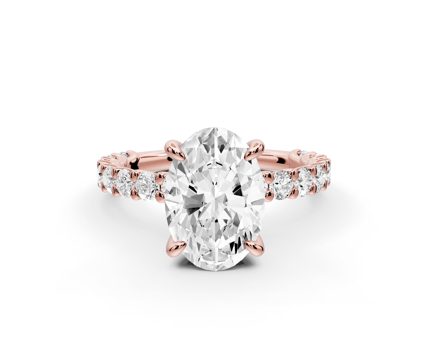 Siena - 2ct 14k rose gold oval Hidden Halo with Shared Prong Pavé Engagement Ring