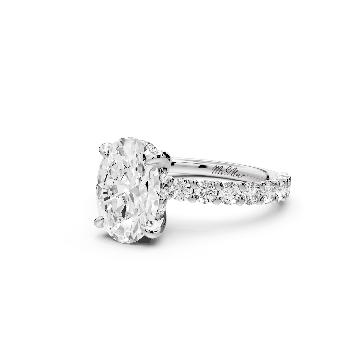 Siena - 2ct 14k white gold oval Hidden Halo with Shared Prong Pavé Engagement Ring