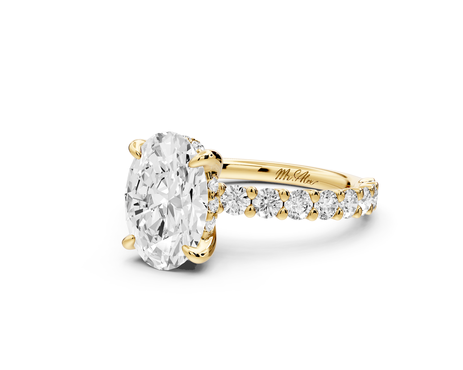 Siena - 2ct 14k yellow gold oval Hidden Halo with Shared Prong Pavé Engagement Ring