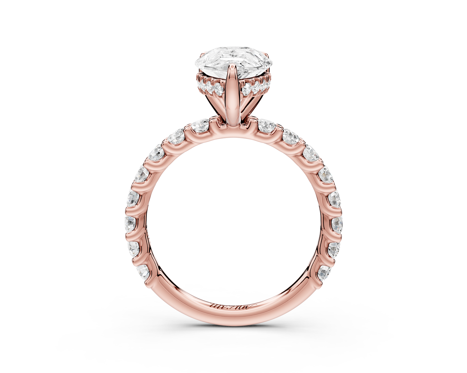 Siena - 2ct 14k rose gold pear Hidden Halo with Shared Prong Pavé Engagement Ring