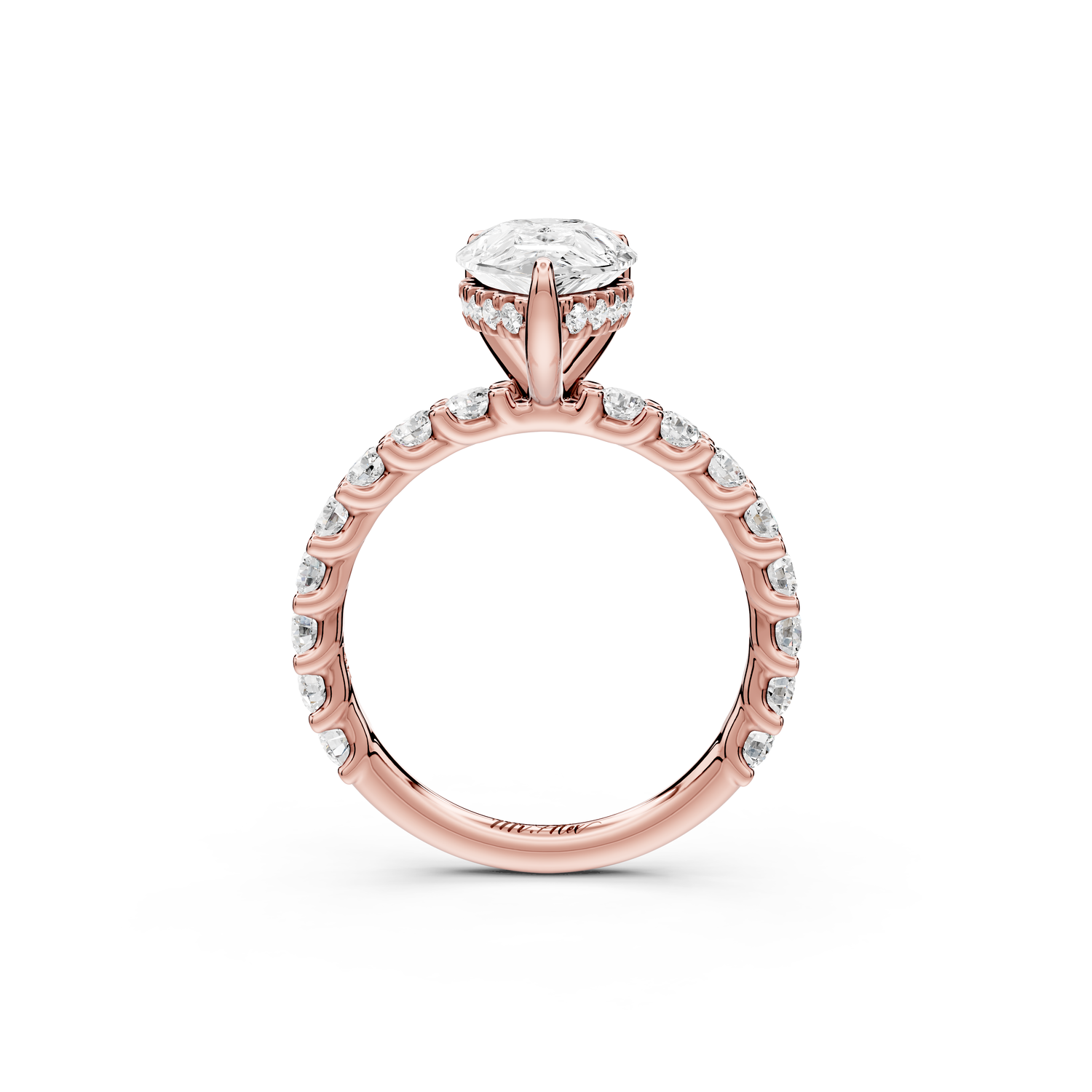 Siena - 2ct 14k rose gold pear Hidden Halo with Shared Prong Pavé Engagement Ring