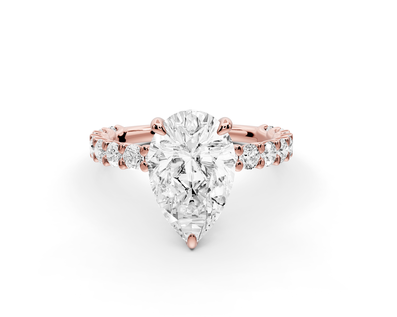 Siena - 2ct 14k rose gold pear Hidden Halo with Shared Prong Pavé Engagement Ring