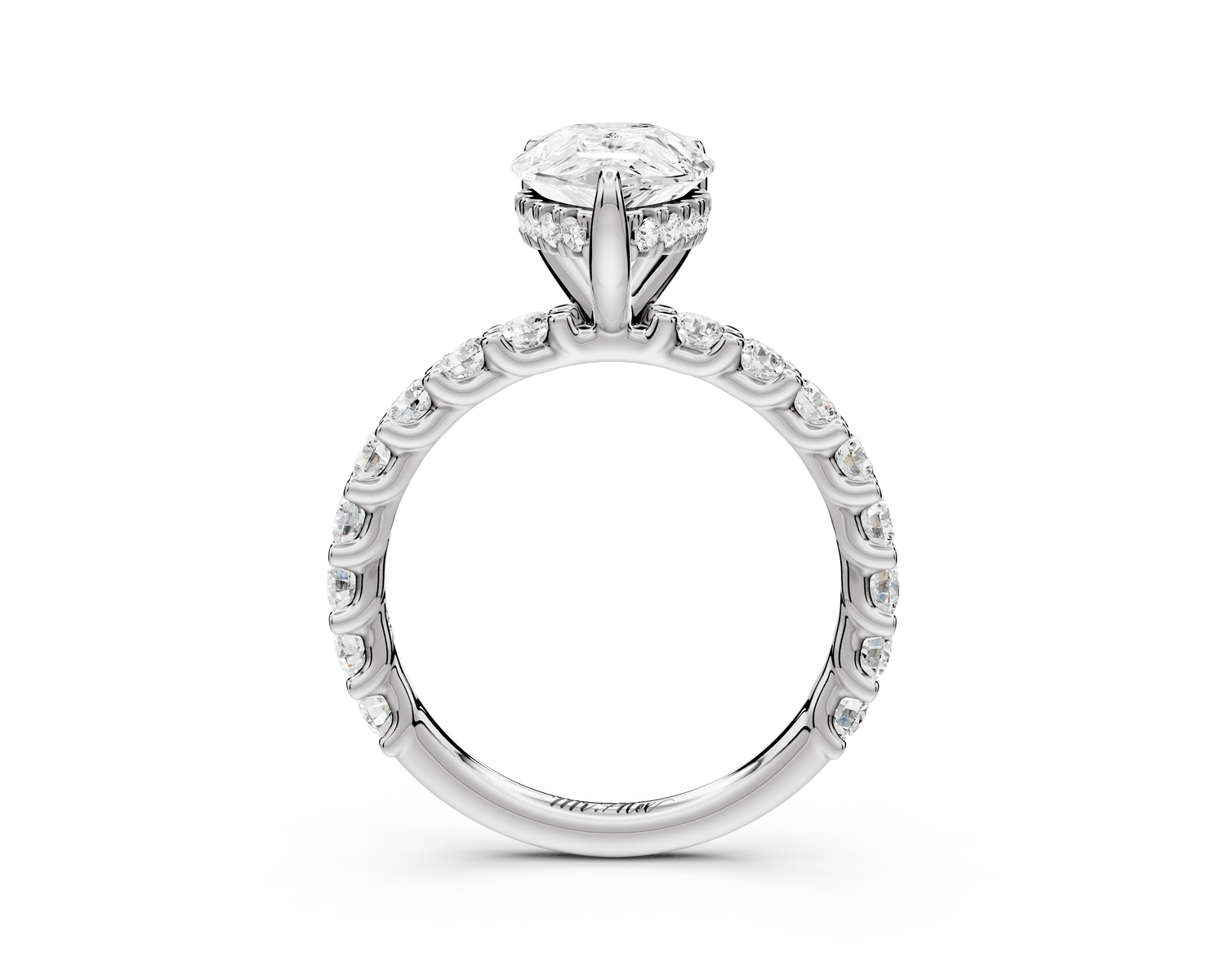 Siena - 2ct 14k white gold pear Hidden Halo with Shared Prong Pavé Engagement Ring