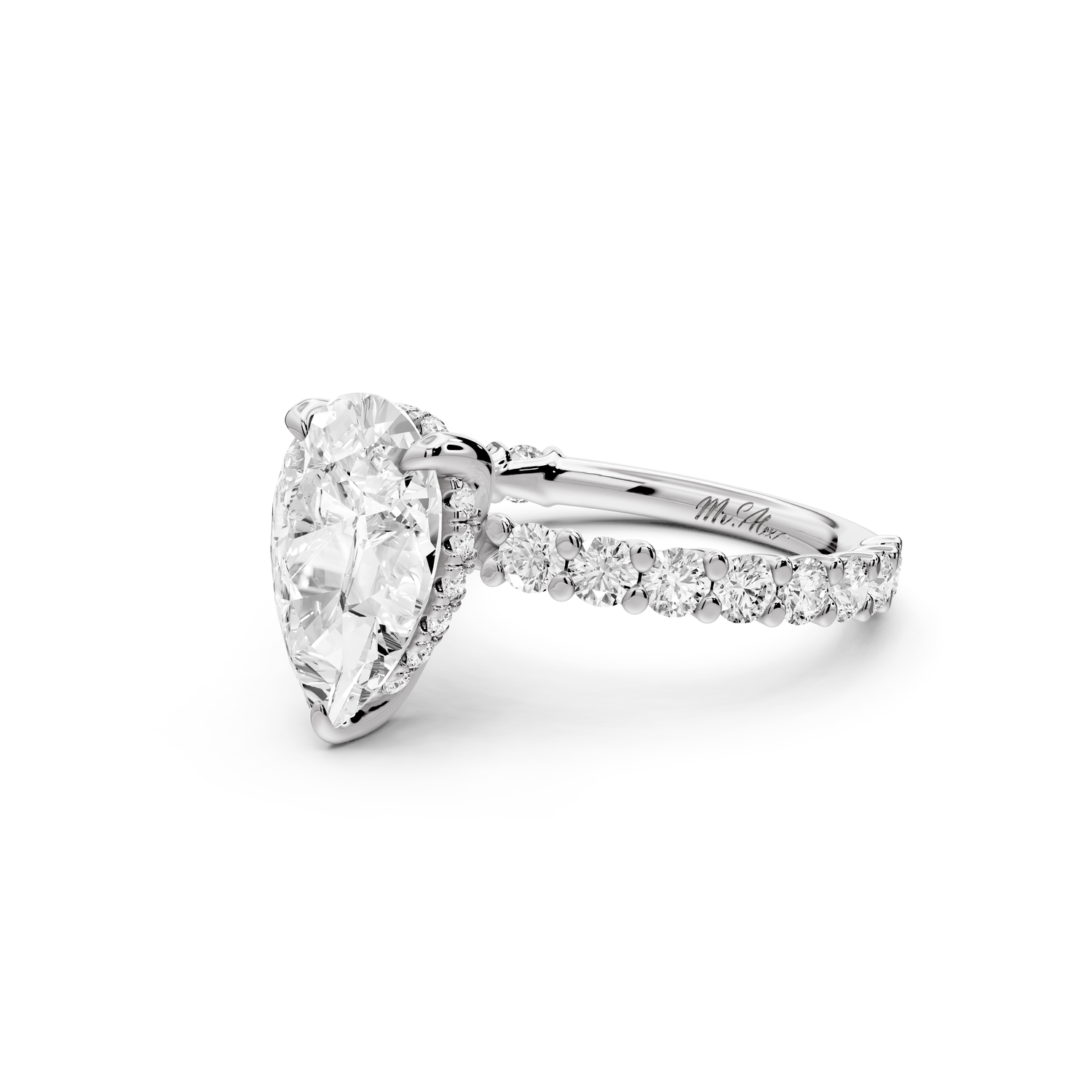Siena - 2ct 14k white gold pear Hidden Halo with Shared Prong Pavé Engagement Ring
