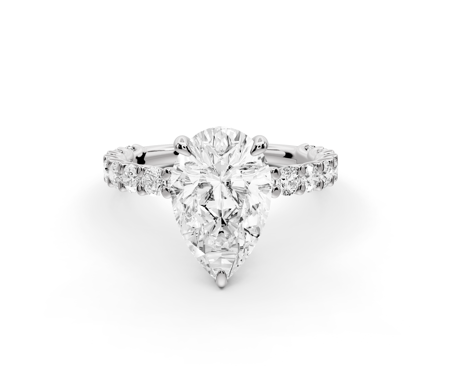 Siena - 2ct 14k white gold pear Hidden Halo with Shared Prong Pavé Engagement Ring