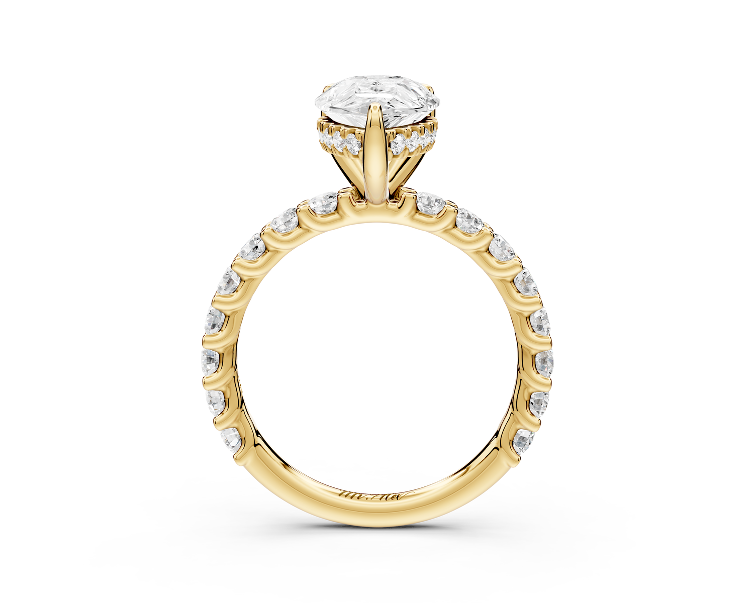 Siena - 2ct 14k yellow gold pear Hidden Halo with Shared Prong Pavé Engagement Ring
