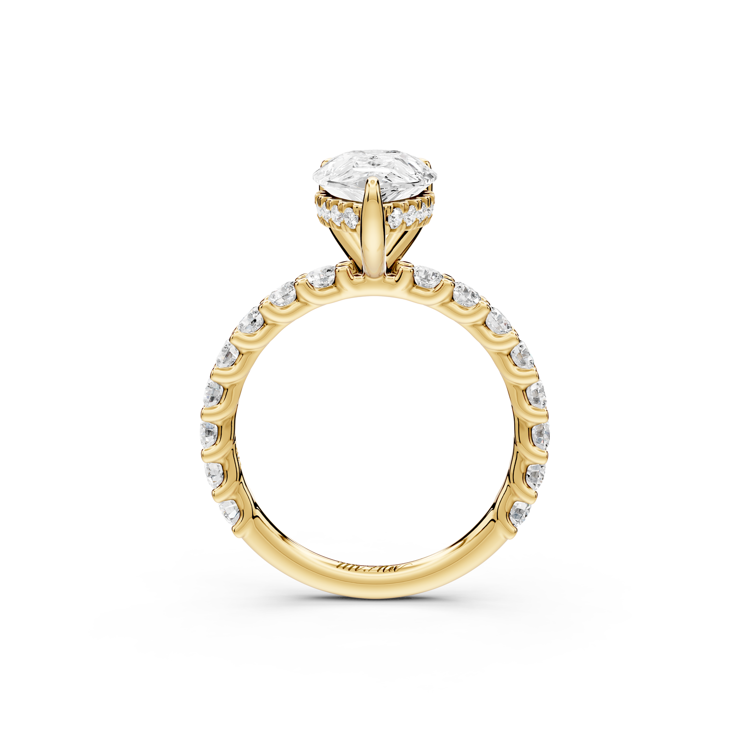 Siena - 2ct 14k yellow gold pear Hidden Halo with Shared Prong Pavé Engagement Ring