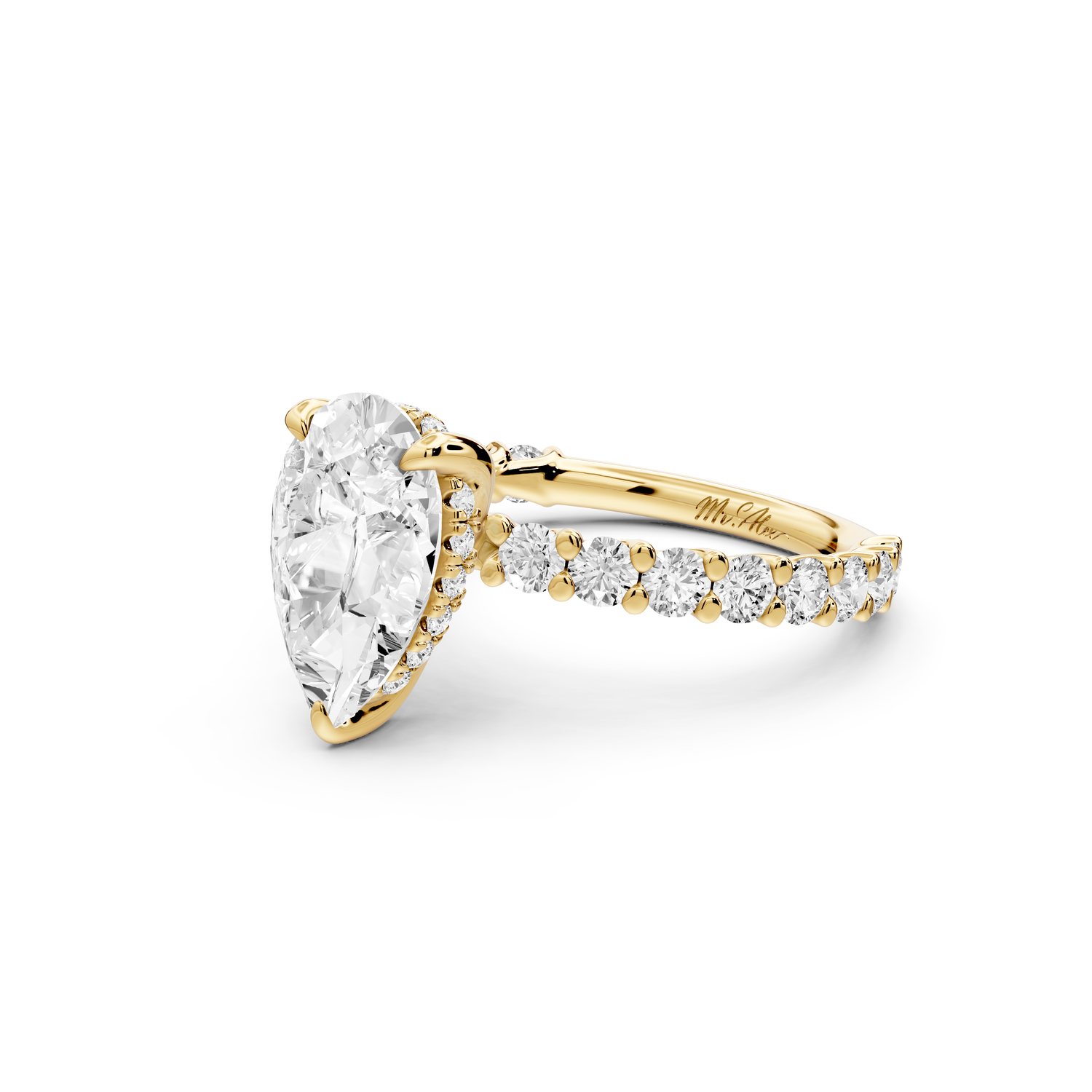 Siena - 2ct 14k yellow gold pear Hidden Halo with Shared Prong Pavé Engagement Ring