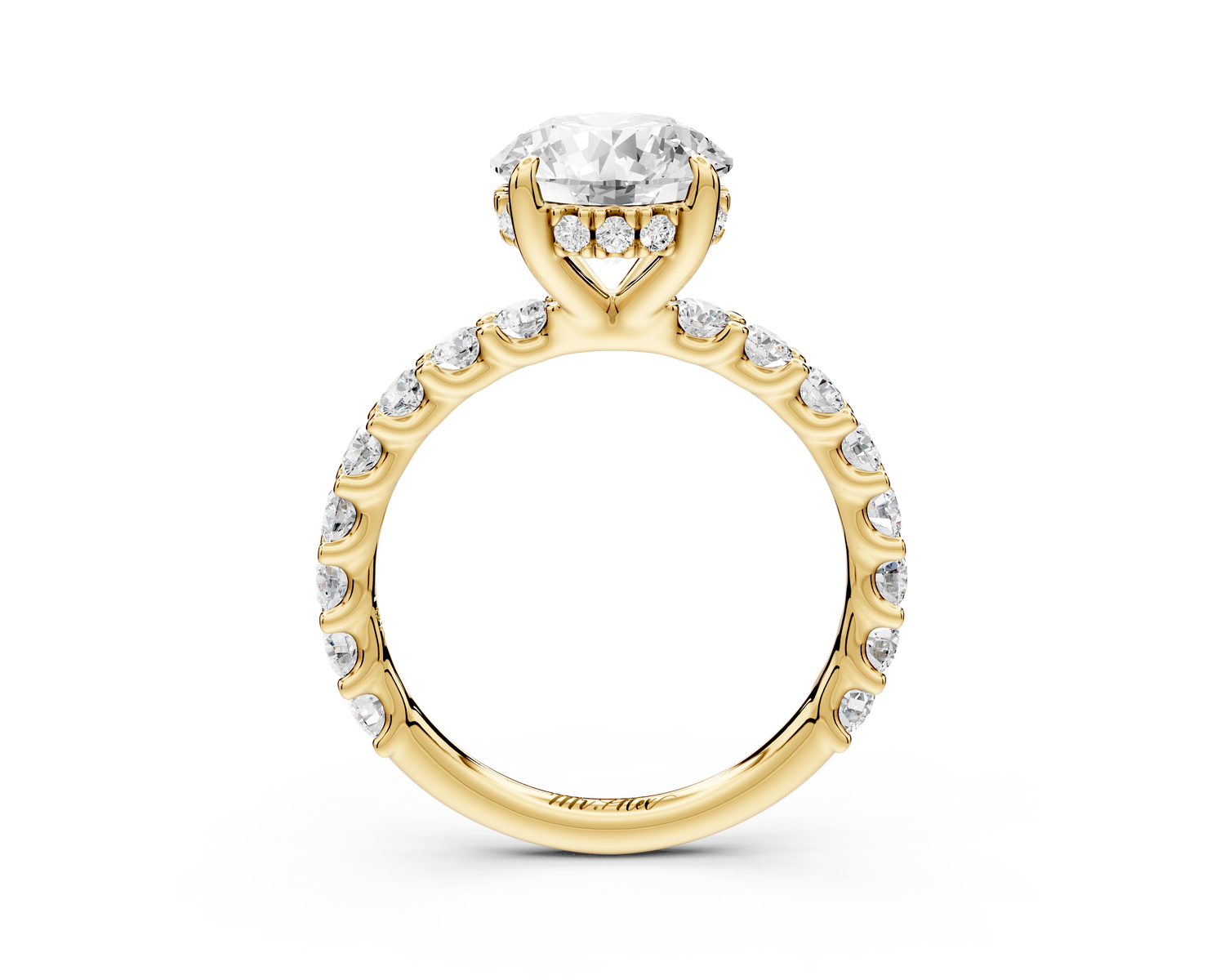 Siena - 2ct 14k yellow gold round Hidden Halo with Shared Prong Pavé Engagement Ring
