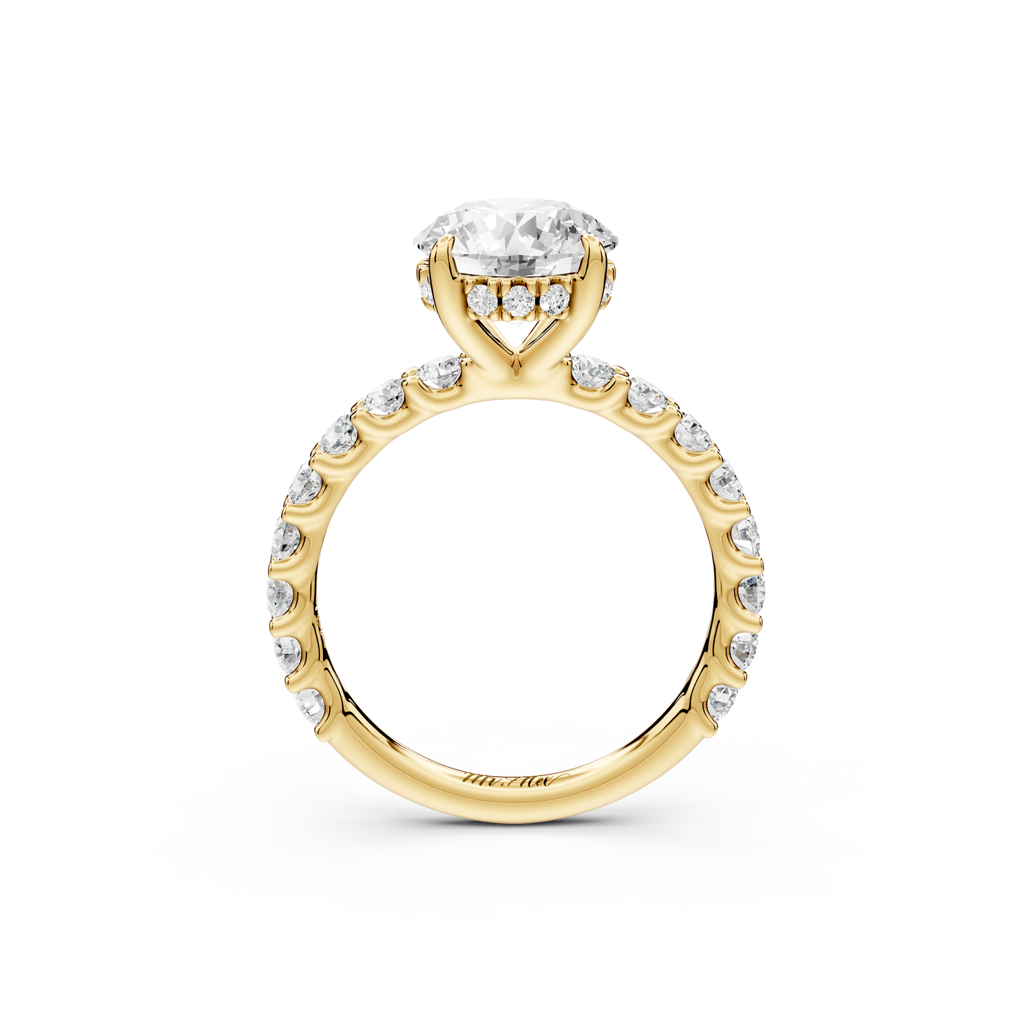Siena - 2ct 14k yellow gold round Hidden Halo with Shared Prong Pavé Engagement Ring