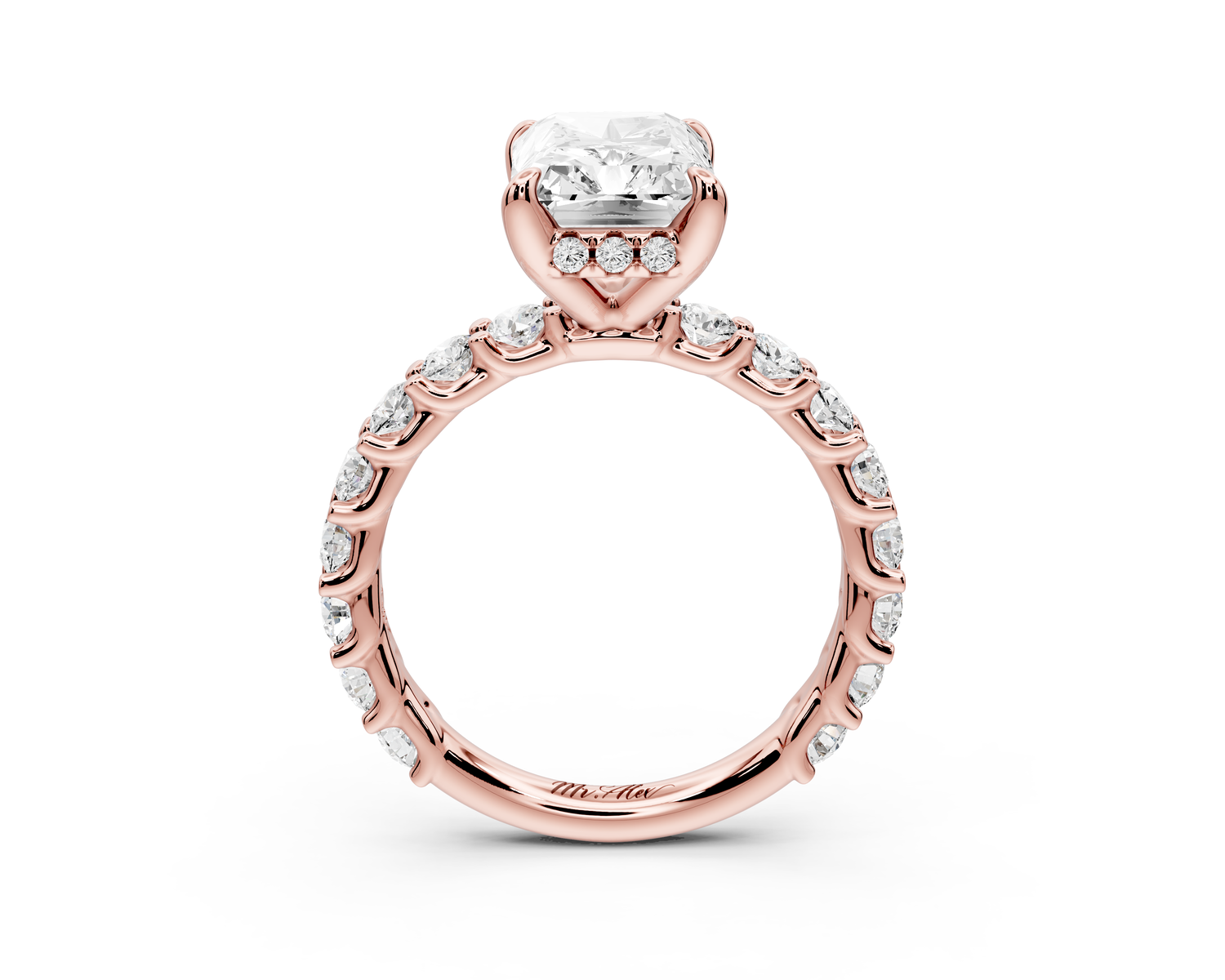 Siena - 3ct 14k rose gold emerald Hidden Halo with Shared Prong Pavé Engagement Ring
