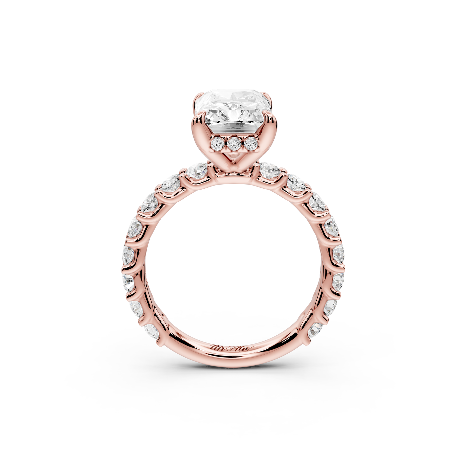 Siena - 3ct 14k rose gold emerald Hidden Halo with Shared Prong Pavé Engagement Ring