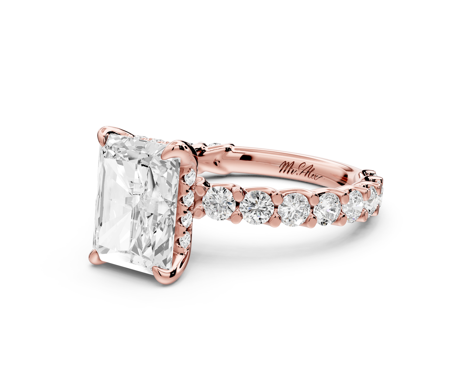 Siena - 3ct 14k rose gold emerald Hidden Halo with Shared Prong Pavé Engagement Ring