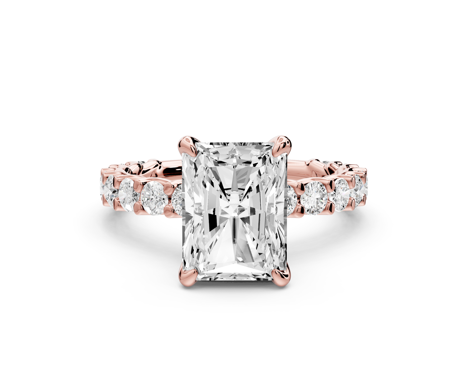 Siena - 3ct 14k rose gold emerald Hidden Halo with Shared Prong Pavé Engagement Ring