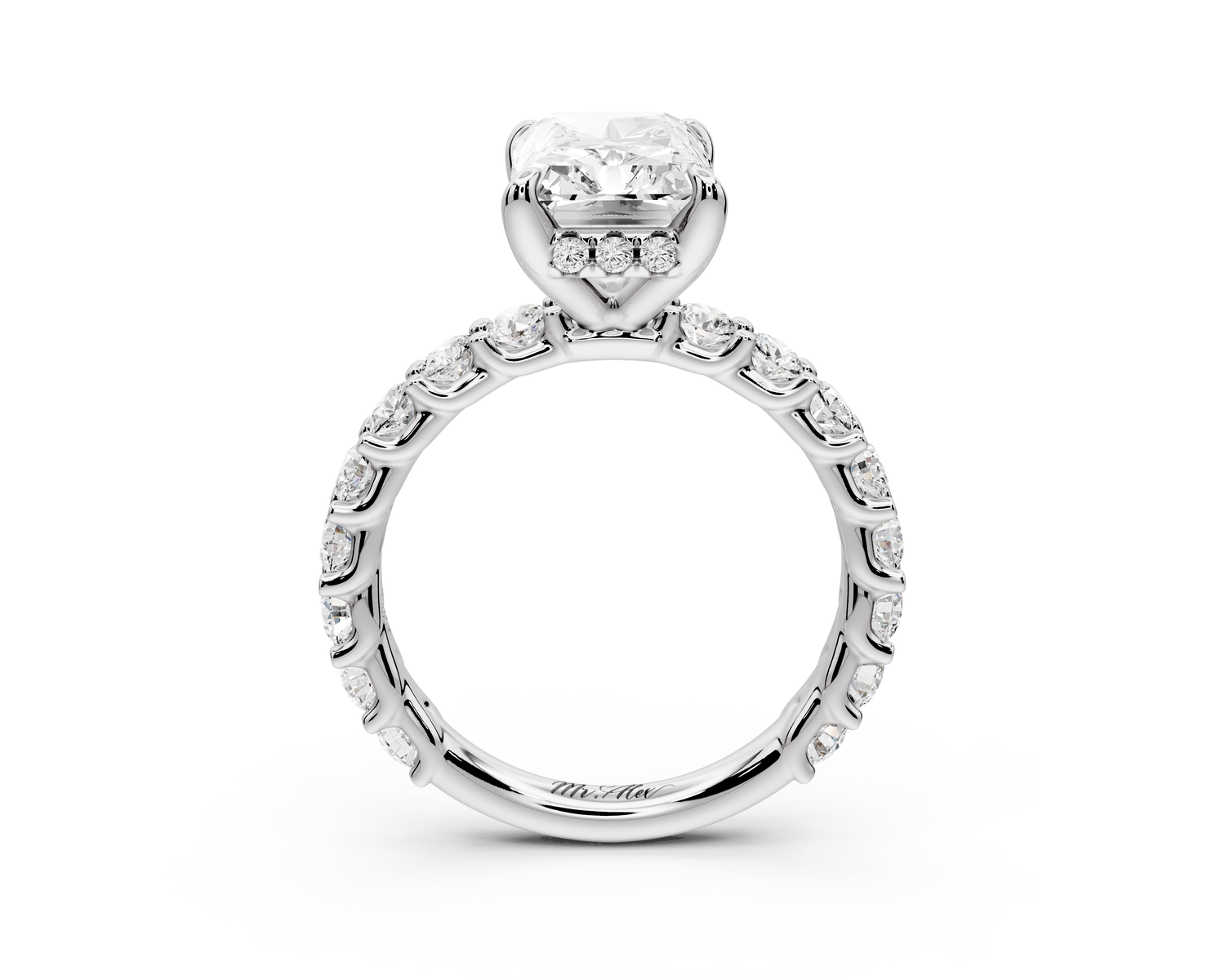 Siena - 3ct 14k white gold emerald Hidden Halo with Shared Prong Pavé Engagement Ring