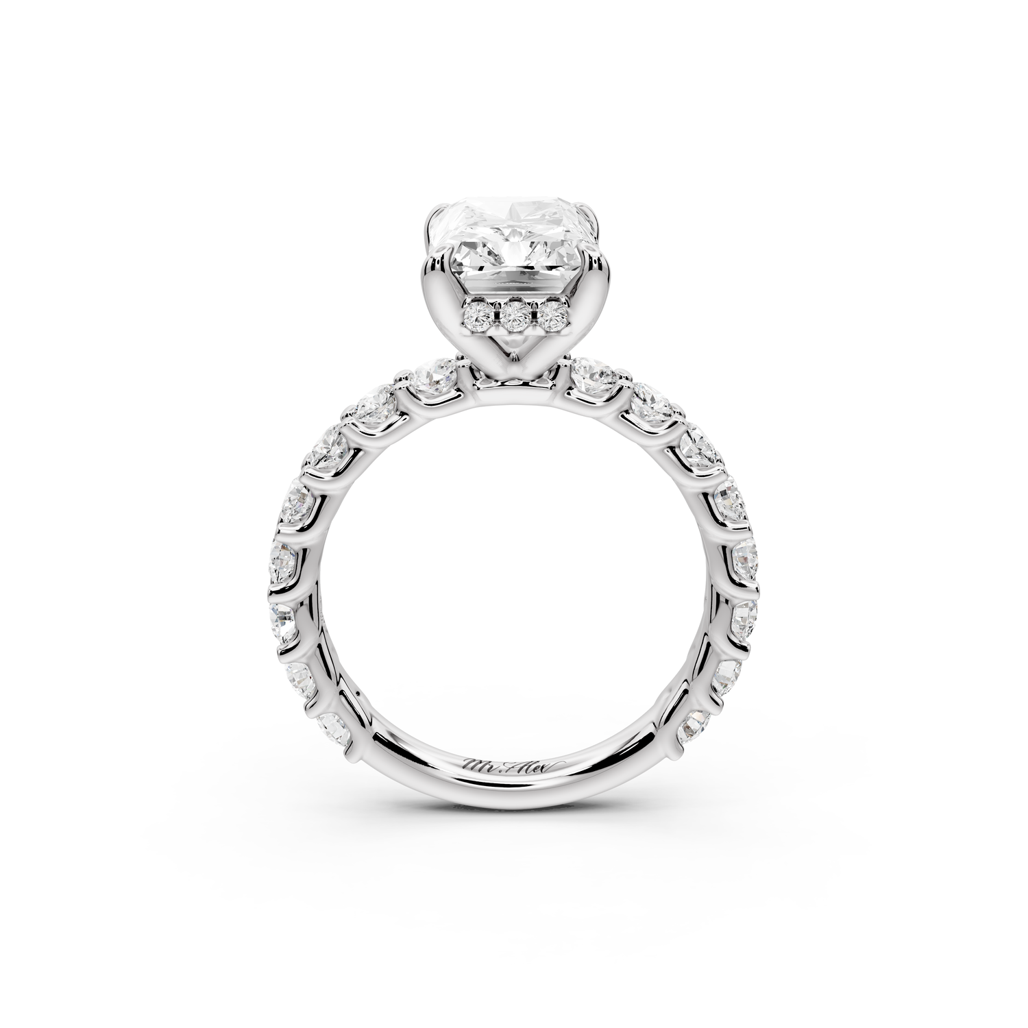 Siena - 3ct 14k white gold emerald Hidden Halo with Shared Prong Pavé Engagement Ring