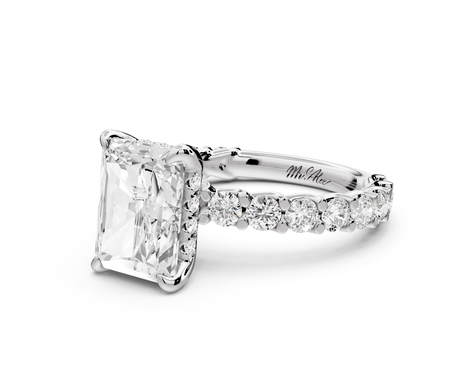 Siena - 3ct 14k white gold emerald Hidden Halo with Shared Prong Pavé Engagement Ring