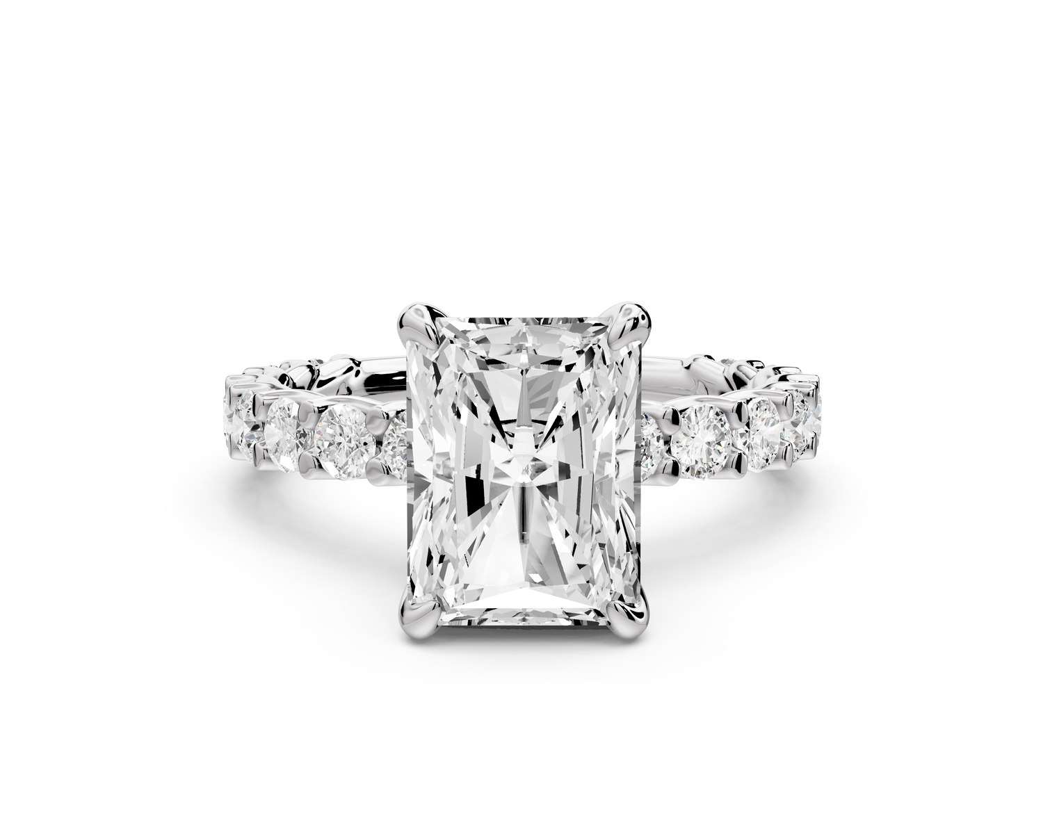 Siena - 3ct 14k white gold emerald Hidden Halo with Shared Prong Pavé Engagement Ring