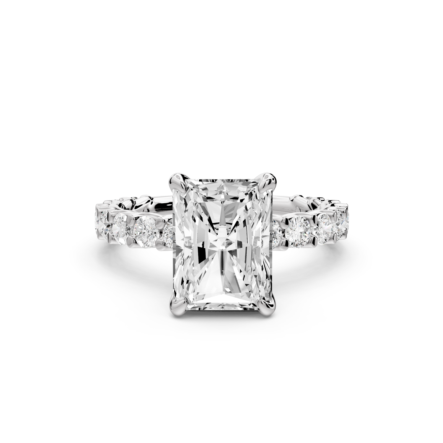 Siena - 3ct 14k white gold emerald Hidden Halo with Shared Prong Pavé Engagement Ring