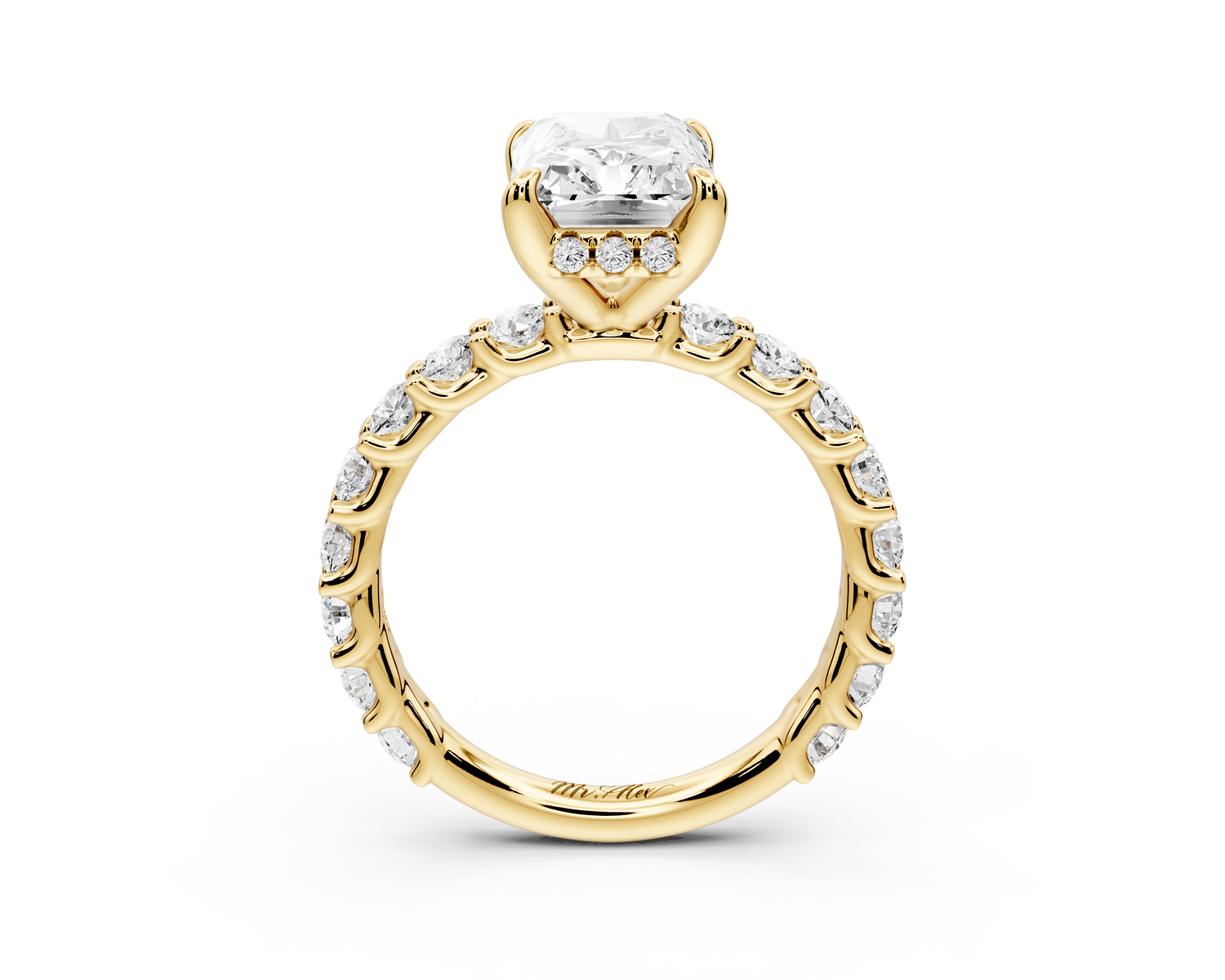 Siena - 3ct 14k yellow gold emerald Hidden Halo with Shared Prong Pavé Engagement Ring