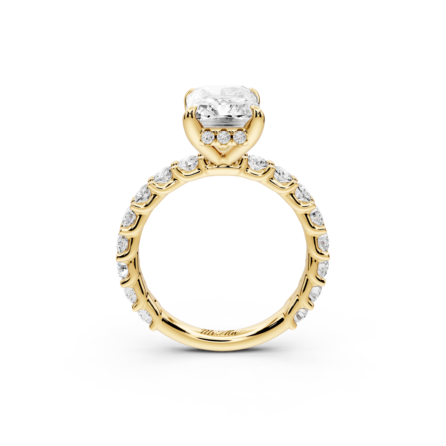 Siena - 3ct 14k yellow gold emerald Hidden Halo with Shared Prong Pavé Engagement Ring