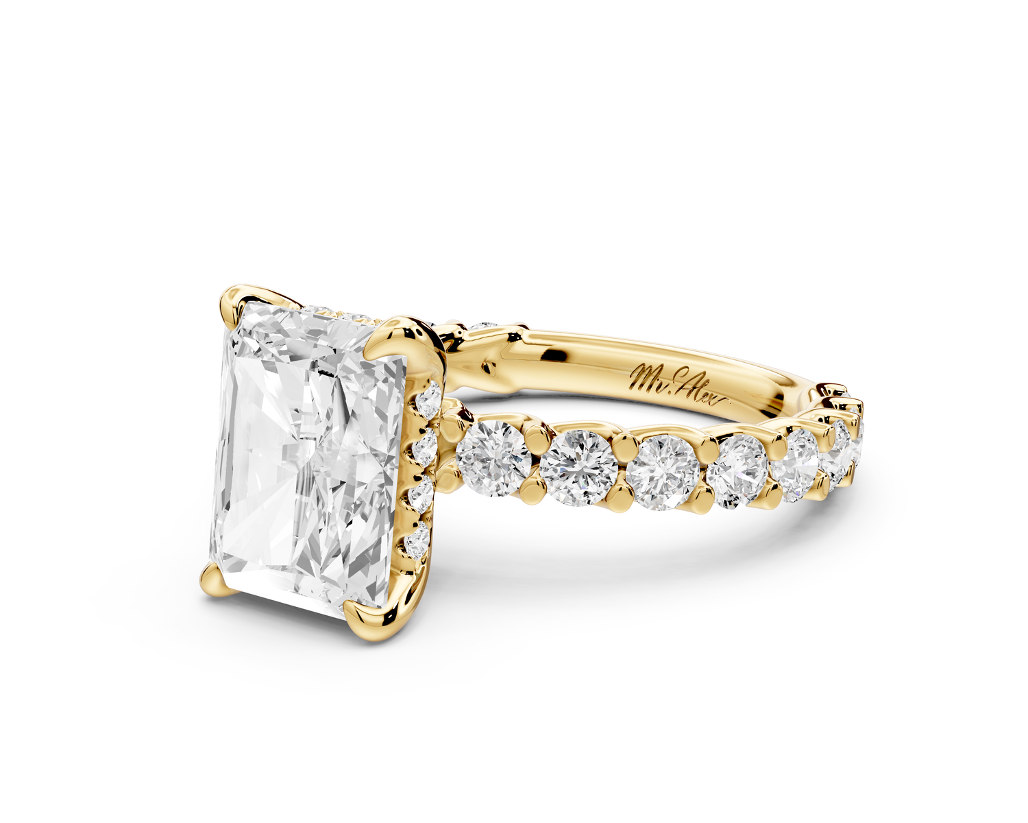 Siena - 3ct 14k yellow gold emerald Hidden Halo with Shared Prong Pavé Engagement Ring