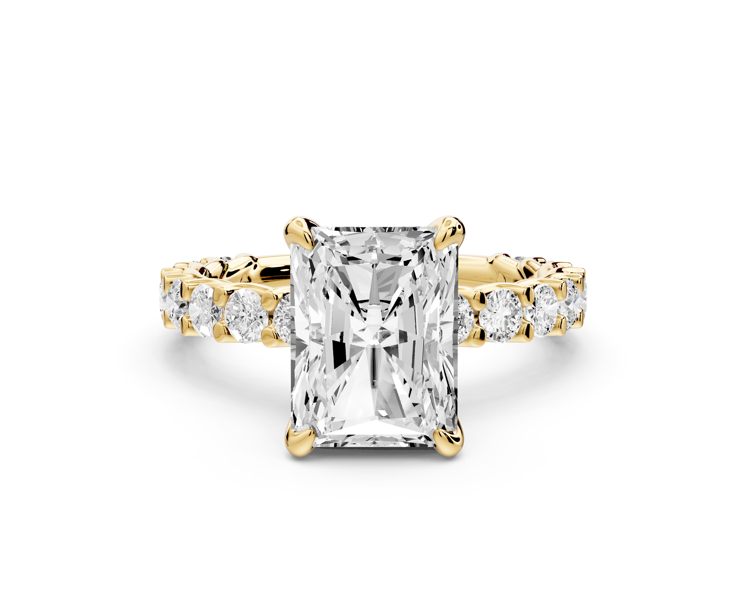 Siena - 3ct 14k yellow gold emerald Hidden Halo with Shared Prong Pavé Engagement Ring